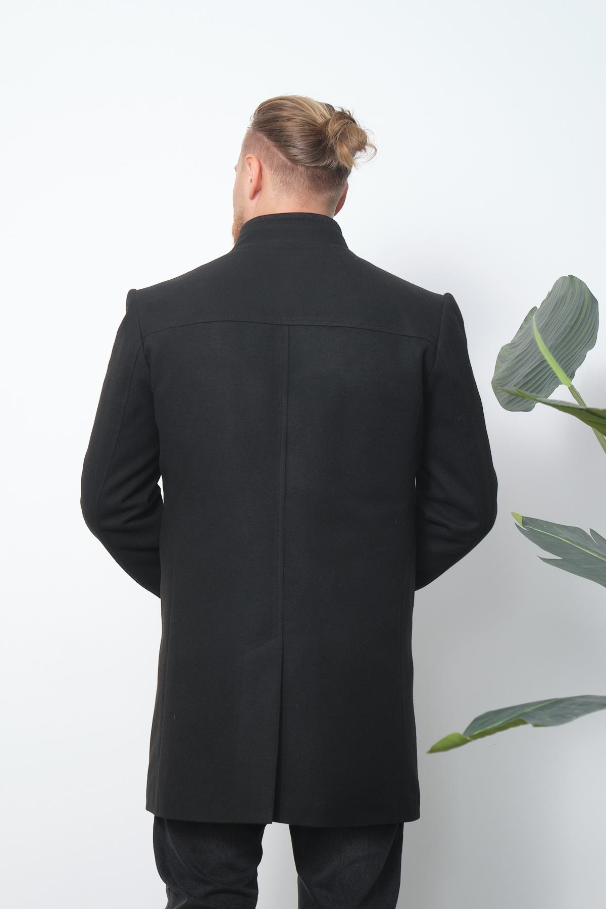 Wholesale Black Stand Collar Cashmere Coat 4941S