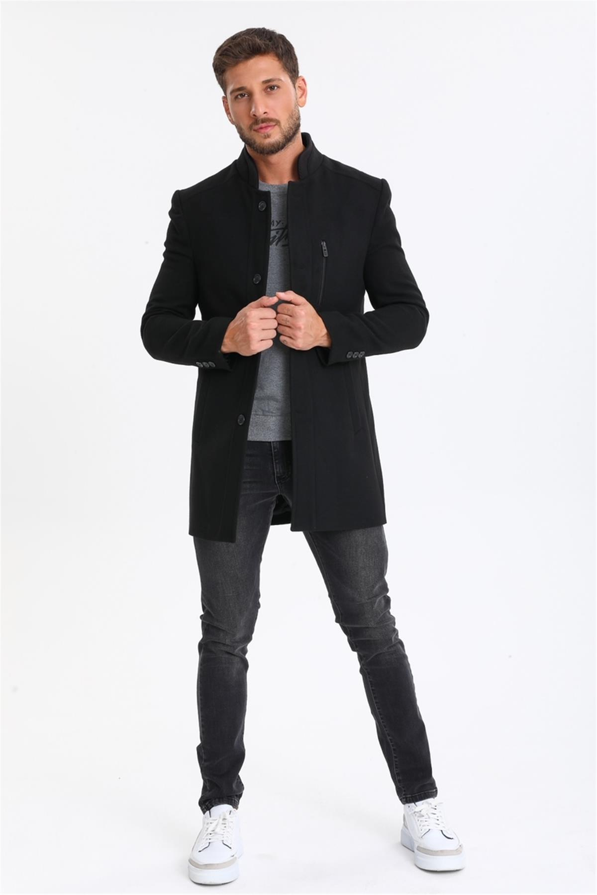 Wholesale Black Stand Collar Cashmere Coat 4941S