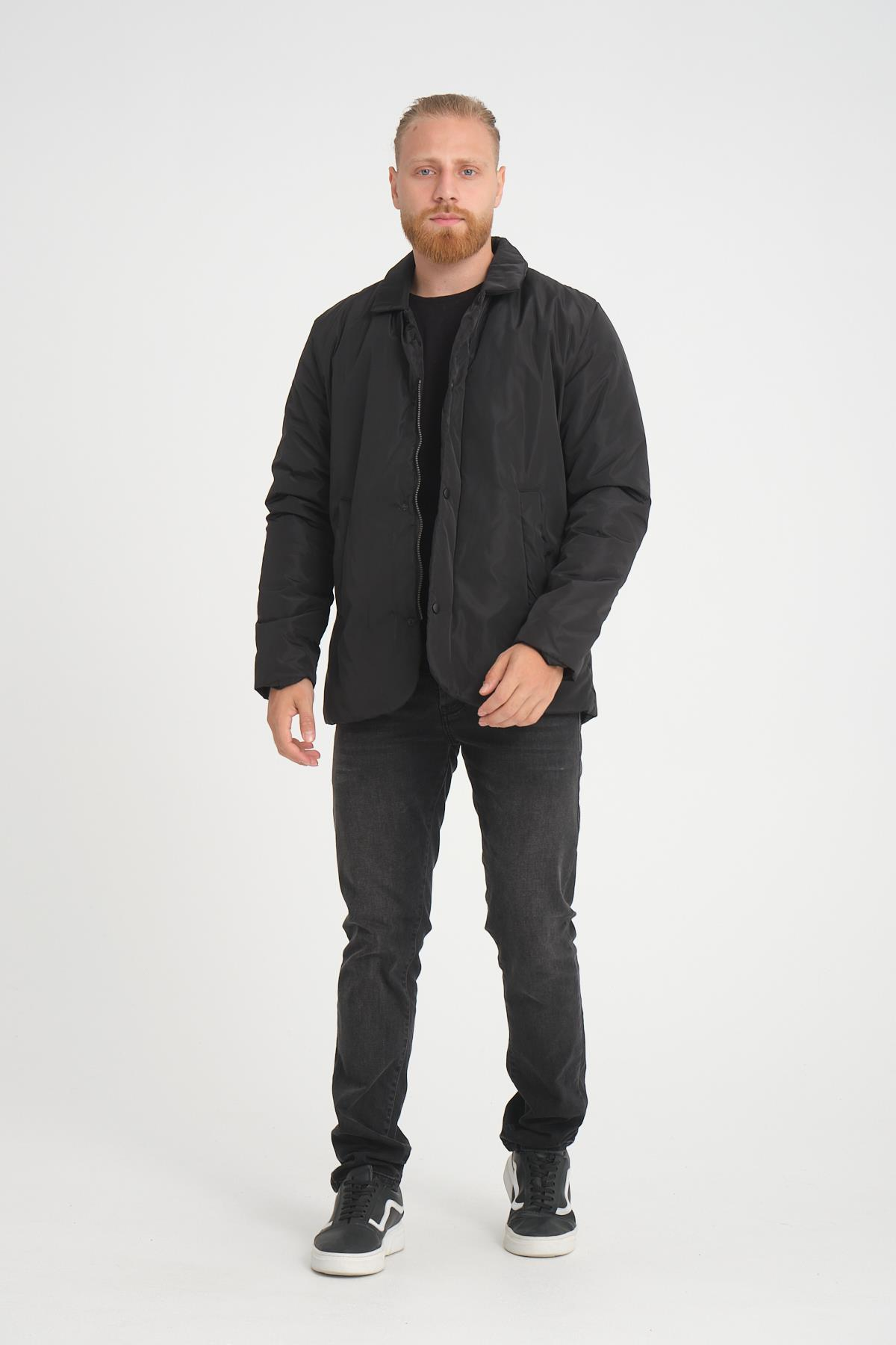 Wholesale Black Zippered Snap Button Jacket 2778S