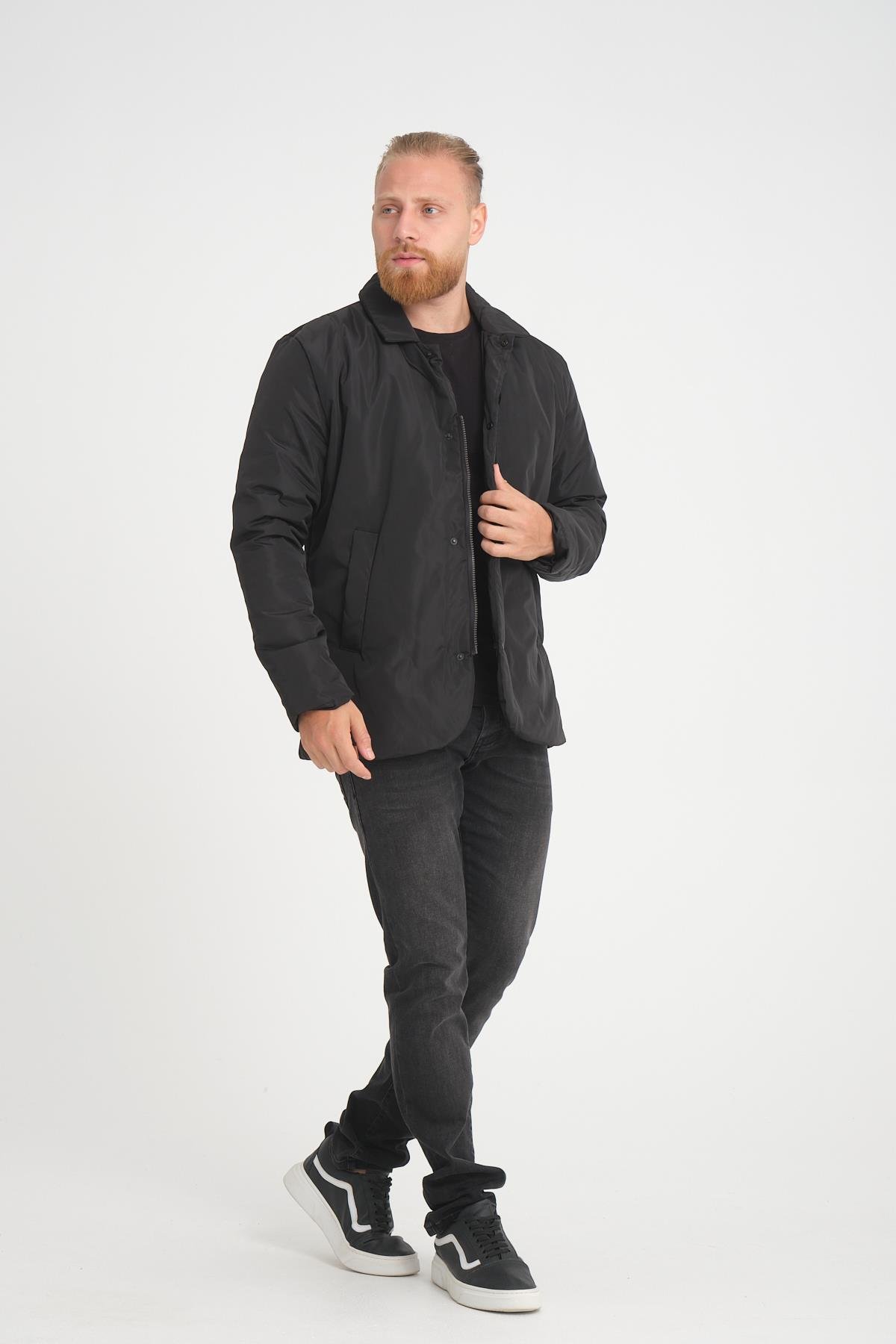 Wholesale Black Zippered Snap Button Jacket 2778S