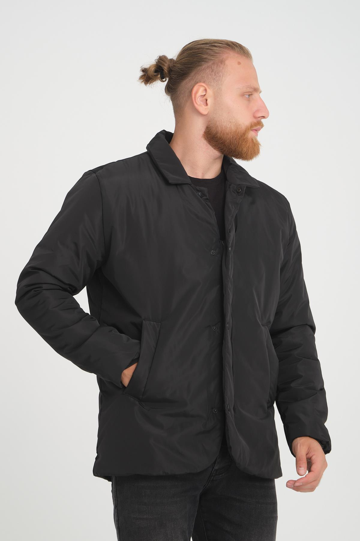 Wholesale Black Zippered Snap Button Jacket 2778S