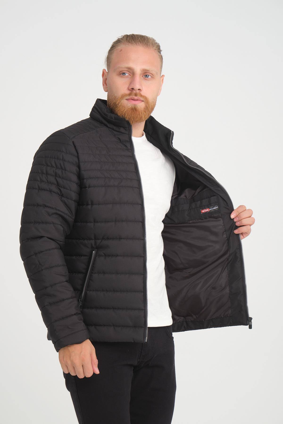 Wholesale Black Chest Zipper Detail Stand Collar Jacket 3083S