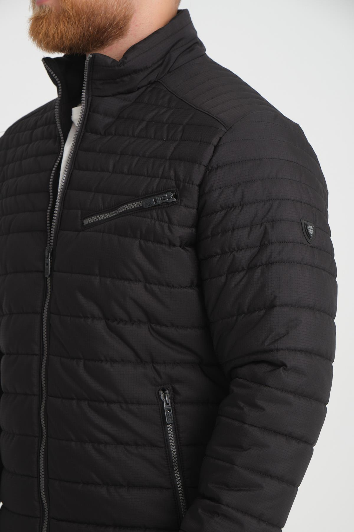 Wholesale Black Chest Zipper Detail Stand Collar Jacket 3083S