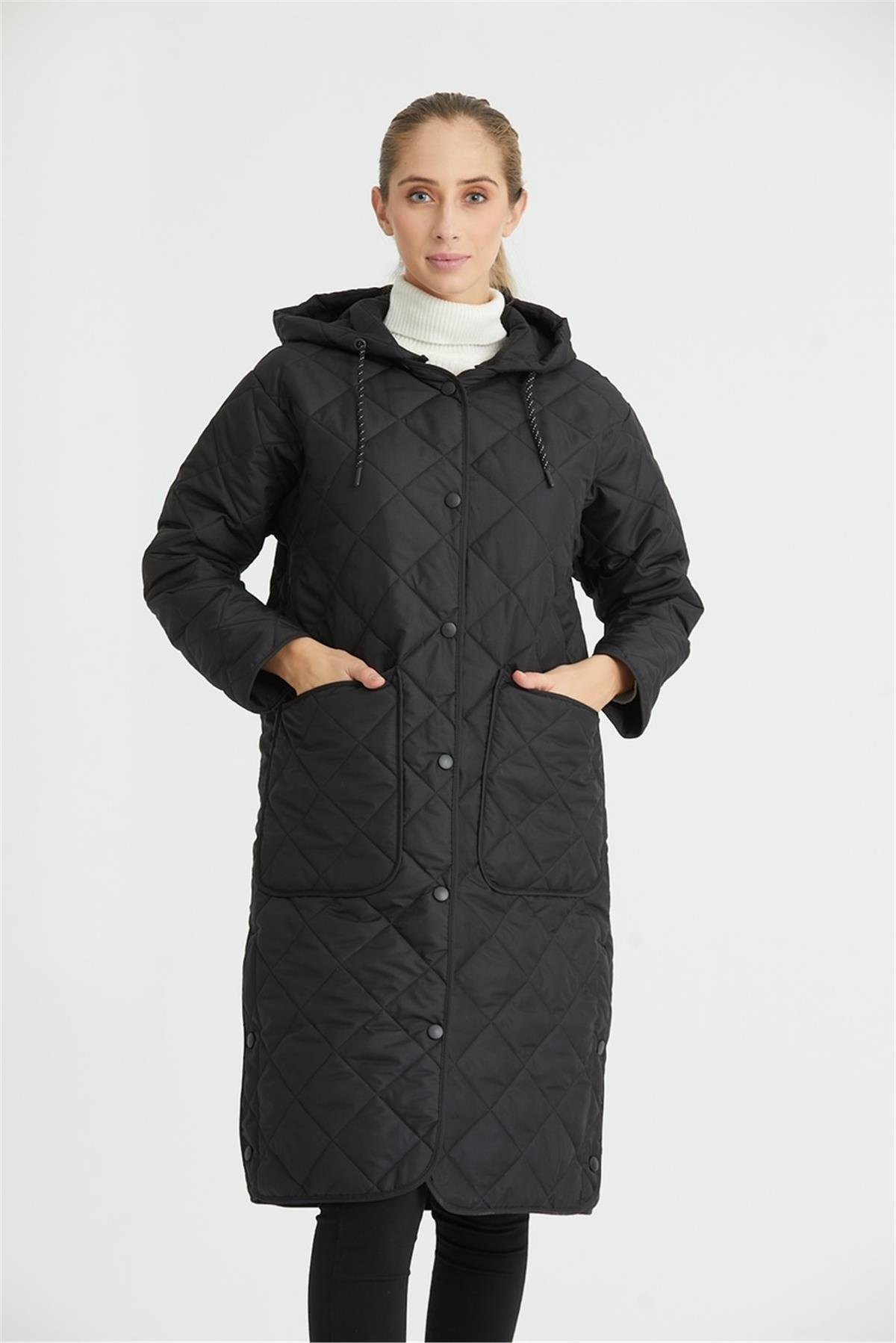 Wholesale Black Oversized Long Quilted Jacket 3001S