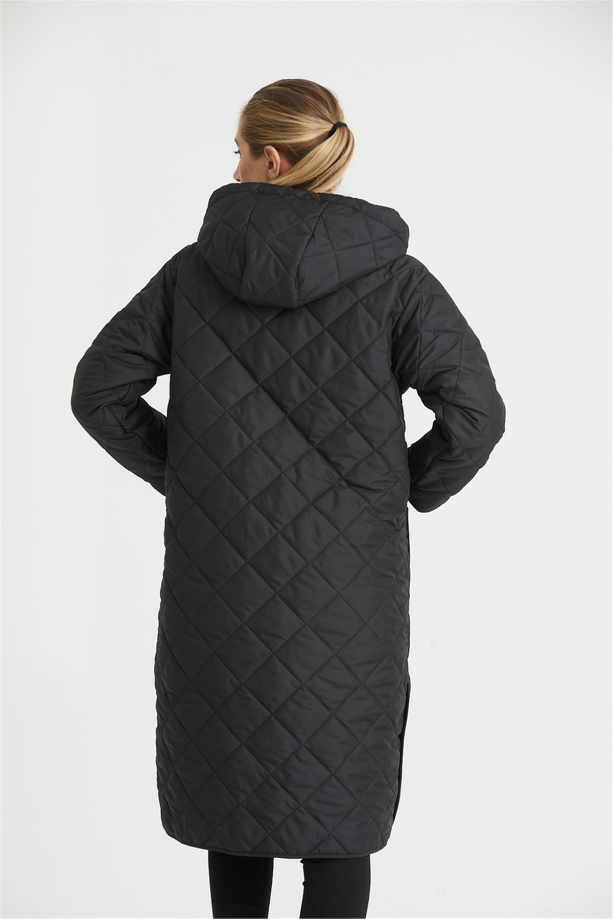 Wholesale Black Oversized Long Quilted Jacket 3001S