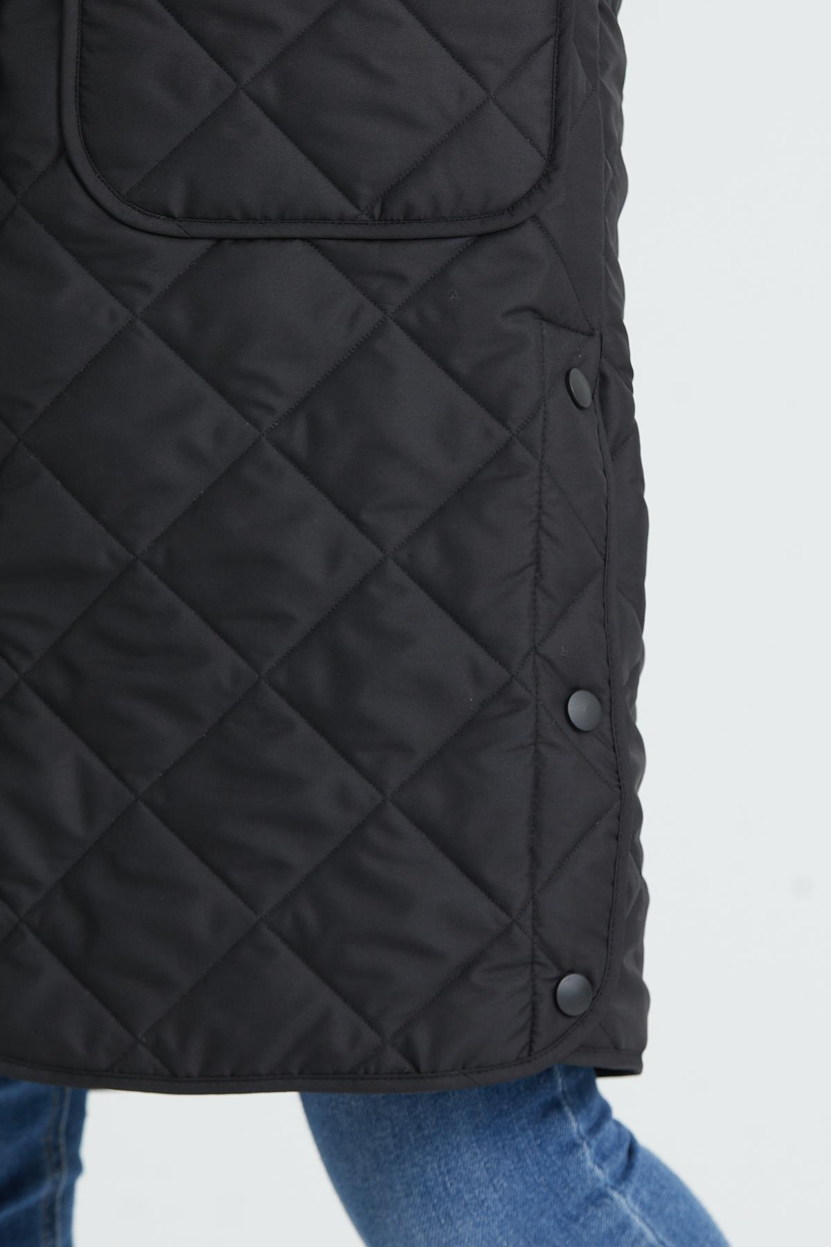 Siyah Oversize Uzun Kapitoneli Yelek 3003S