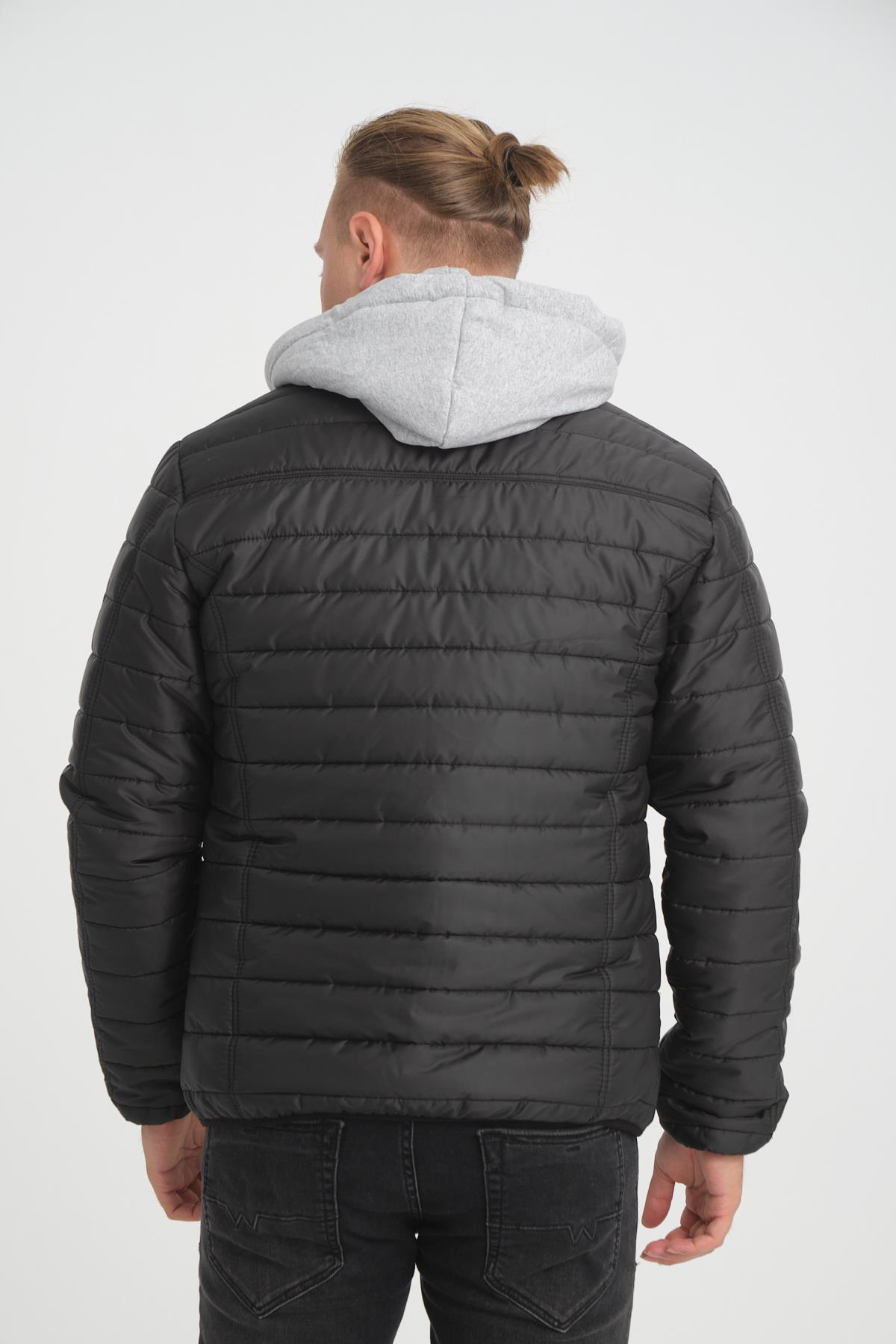 Wholesale Black Hooded Jersey Lined Puffer Jacket 4563S