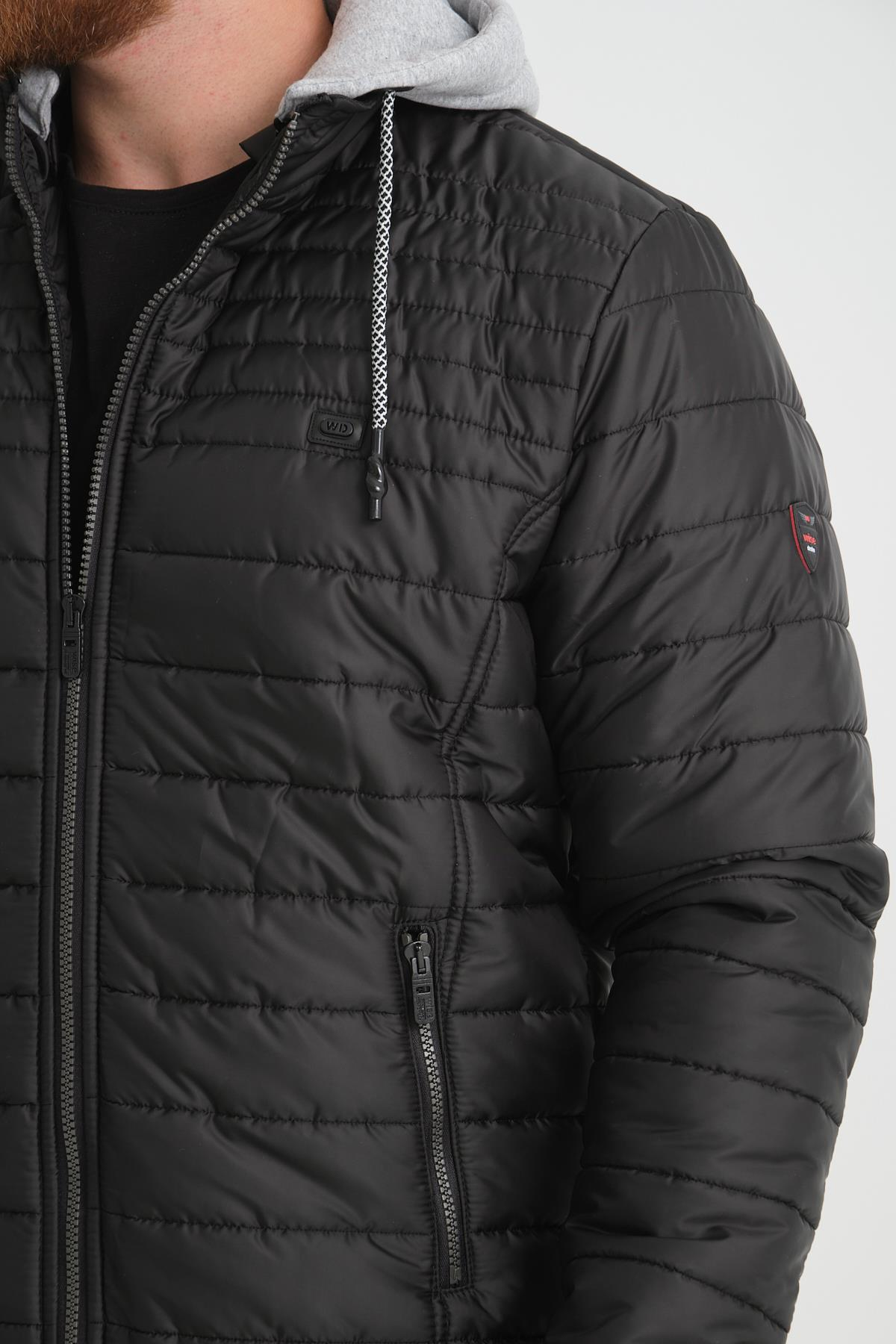 Wholesale Black Hooded Jersey Lined Puffer Jacket 4563S