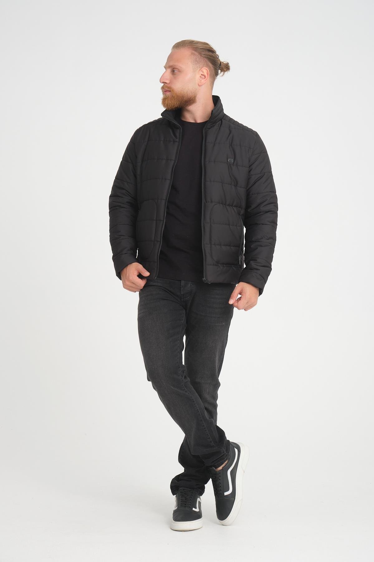 Wholesale Black Ripstop Stand Collar Waterproof Jacket 3084S