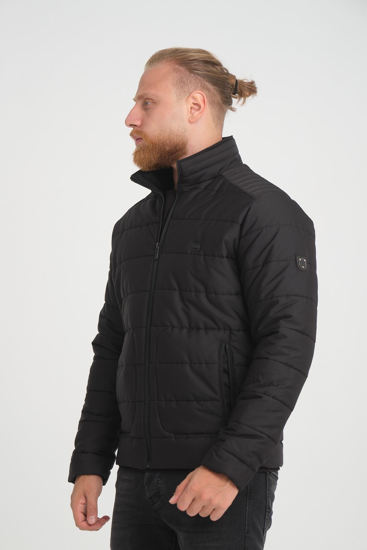 Wholesale Black Ripstop Stand Collar Waterproof Jacket 3084S