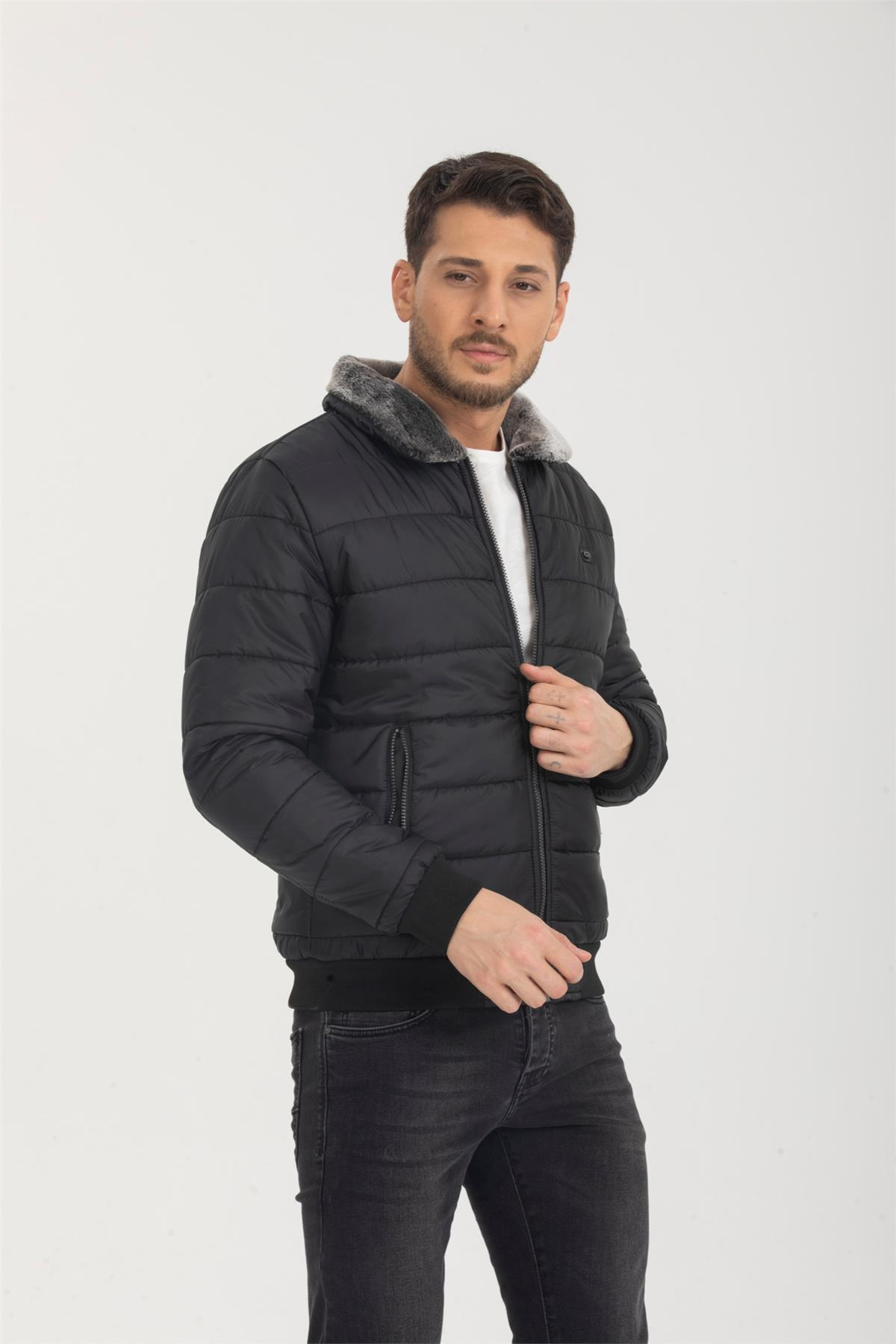 Wholesale Black Fur Collar Puffer Coat 3037S