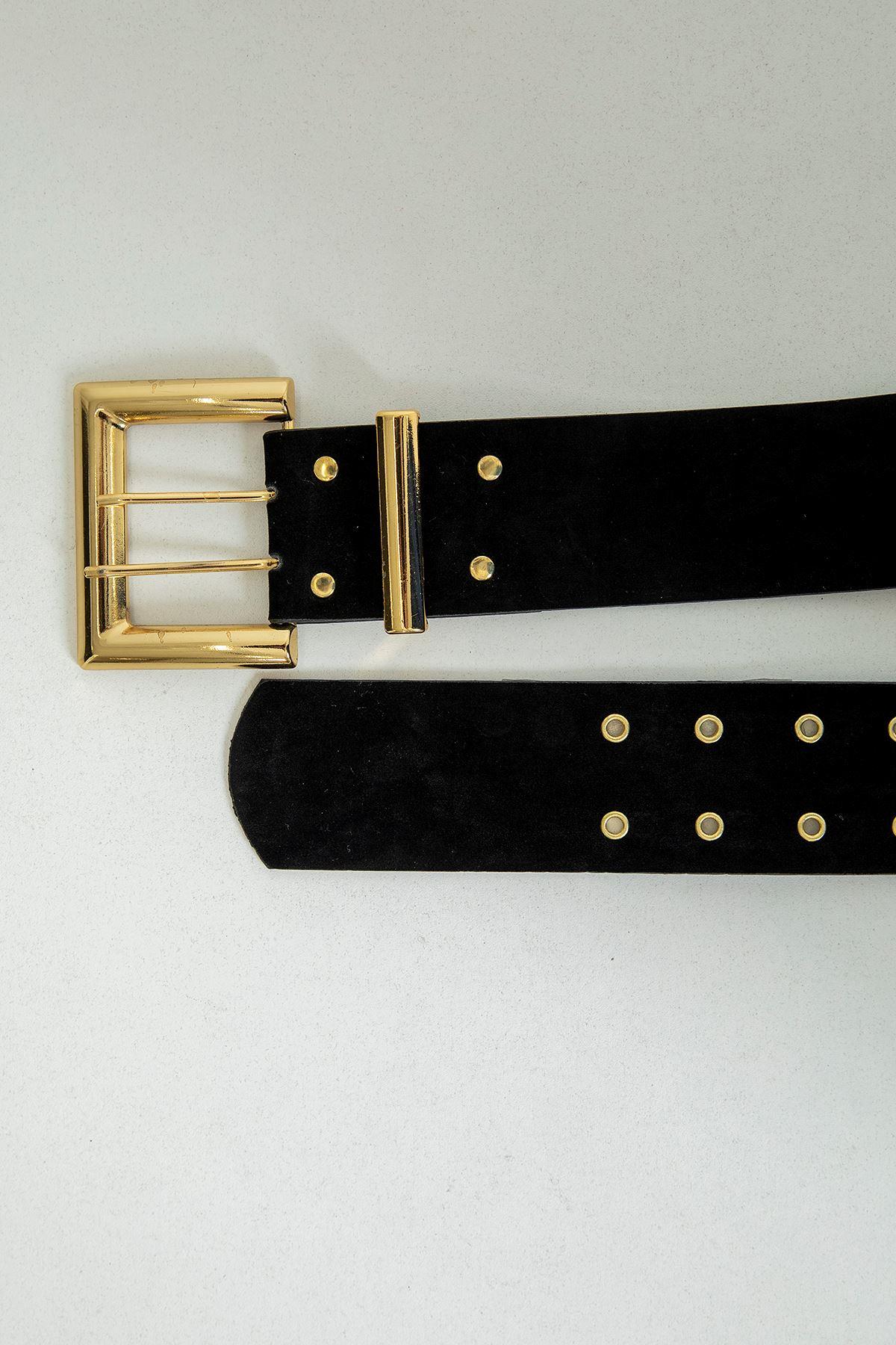 Square Buckle Bilingual Women's Belt-Black