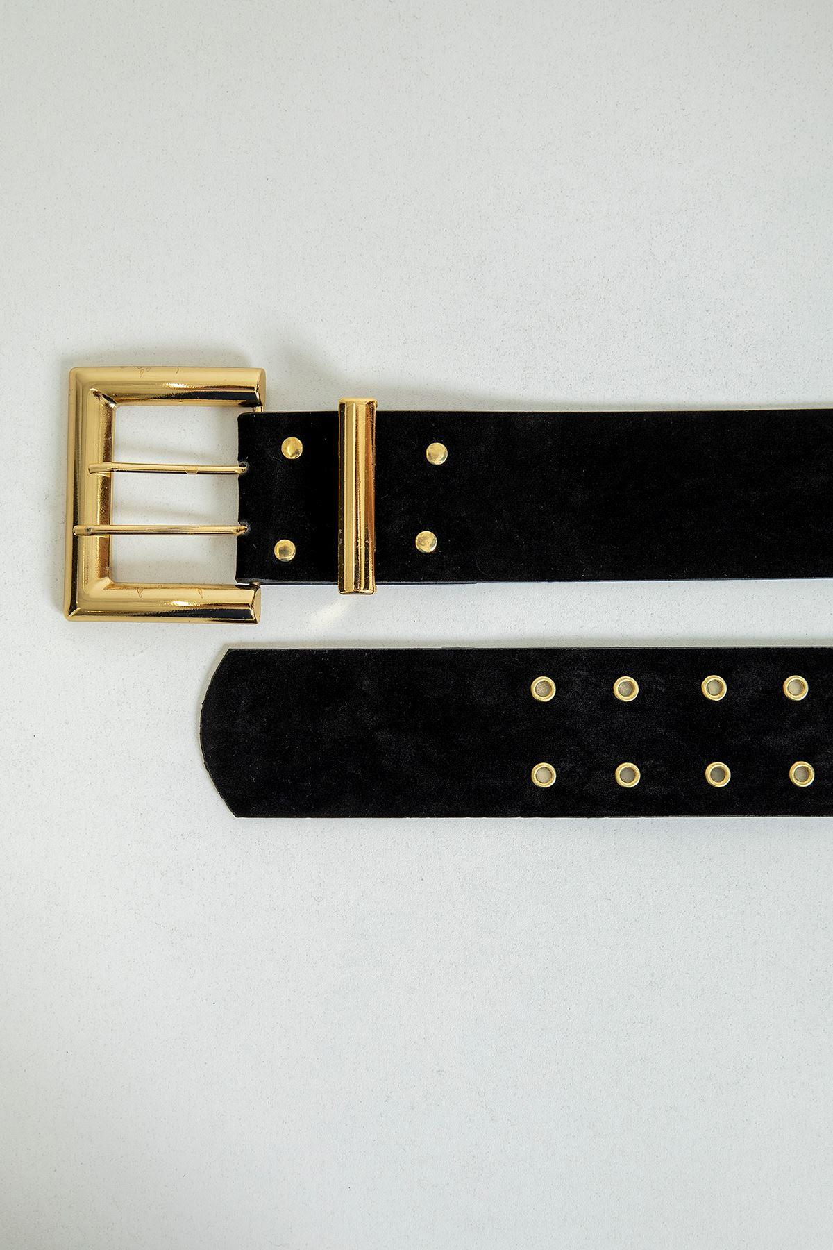 Square Buckle Bilingual Women's Belt-Black