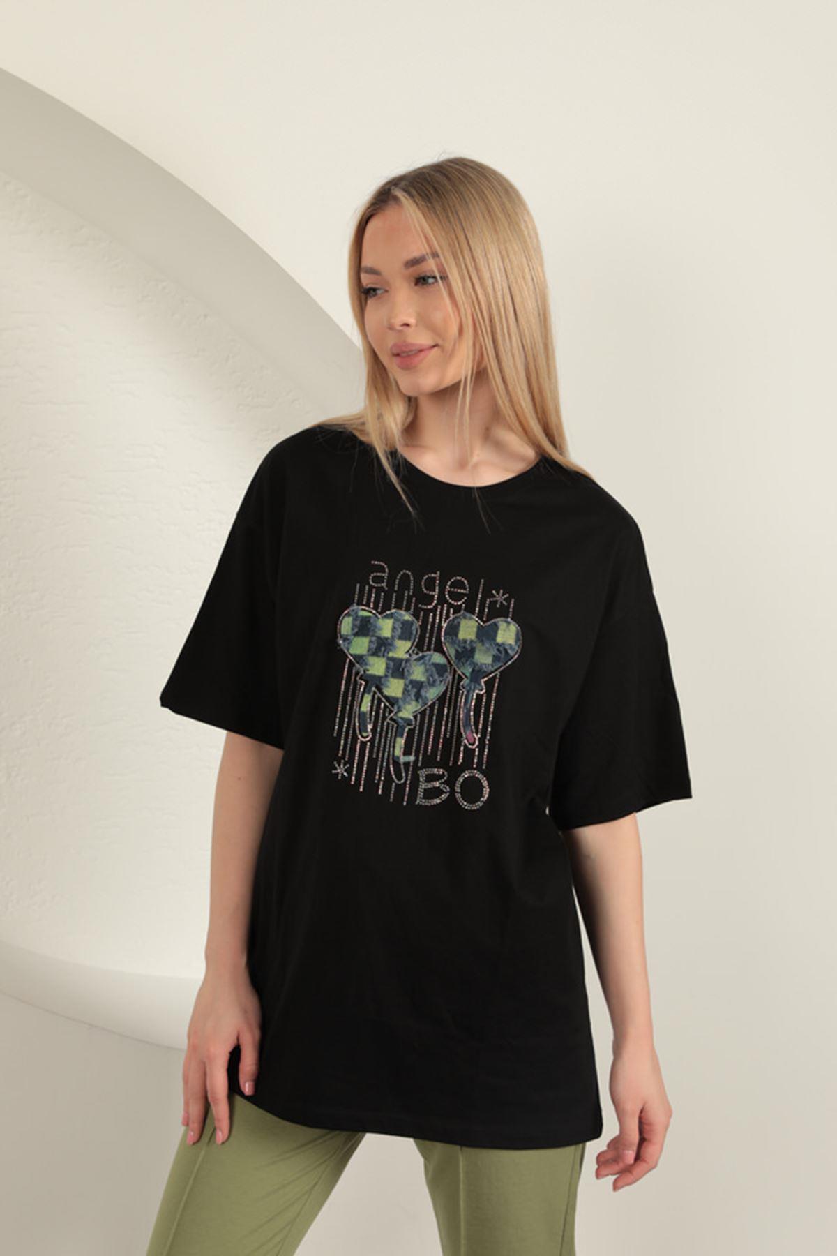 Stone Printed Women's T-Shirt-Black