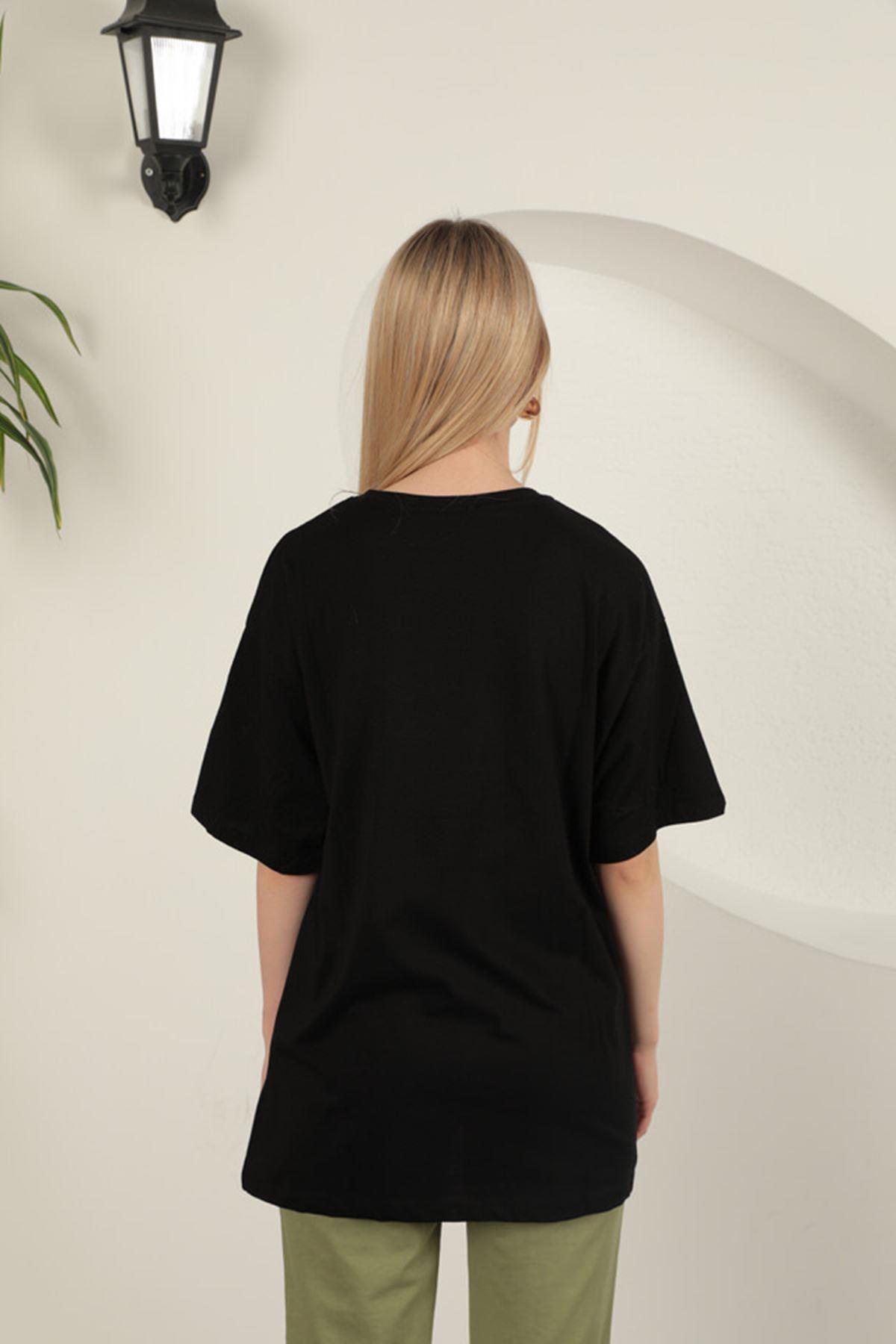 Stone Printed Women's T-Shirt-Black