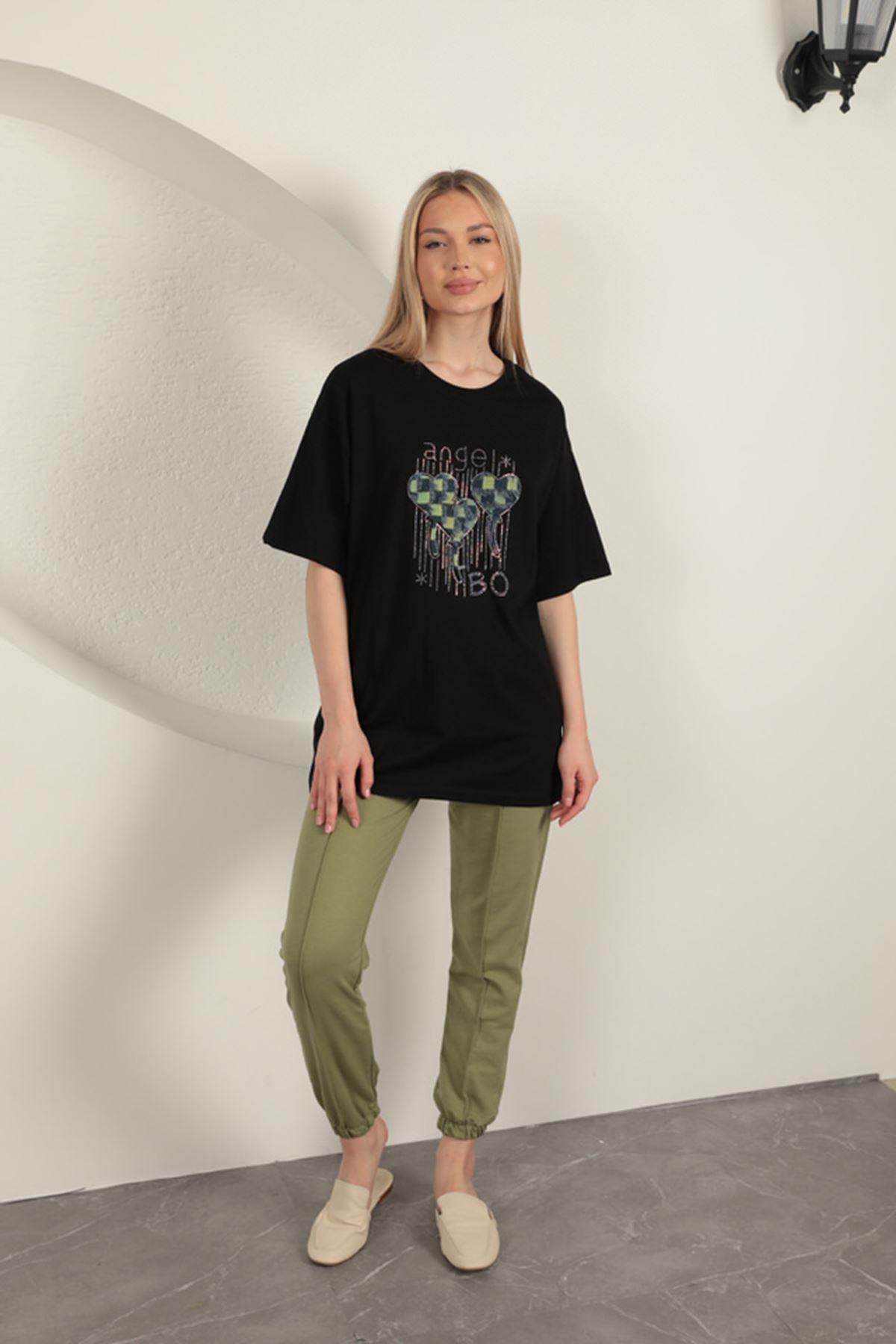 Stone Printed Women's T-Shirt-Black