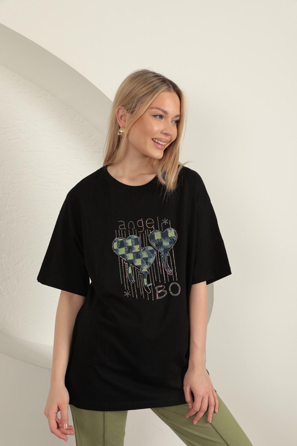 Stone Printed Women's T-Shirt-Black