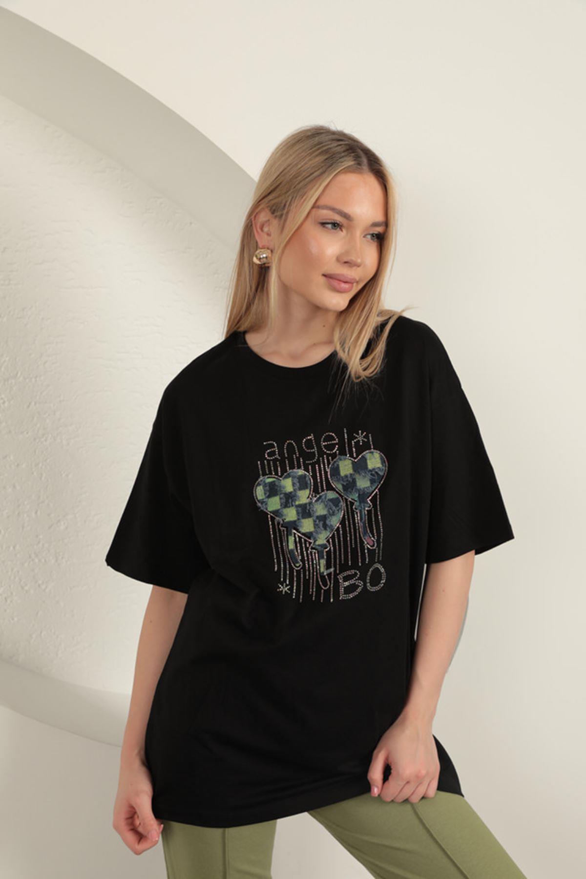 Stone Printed Women's T-Shirt-Black