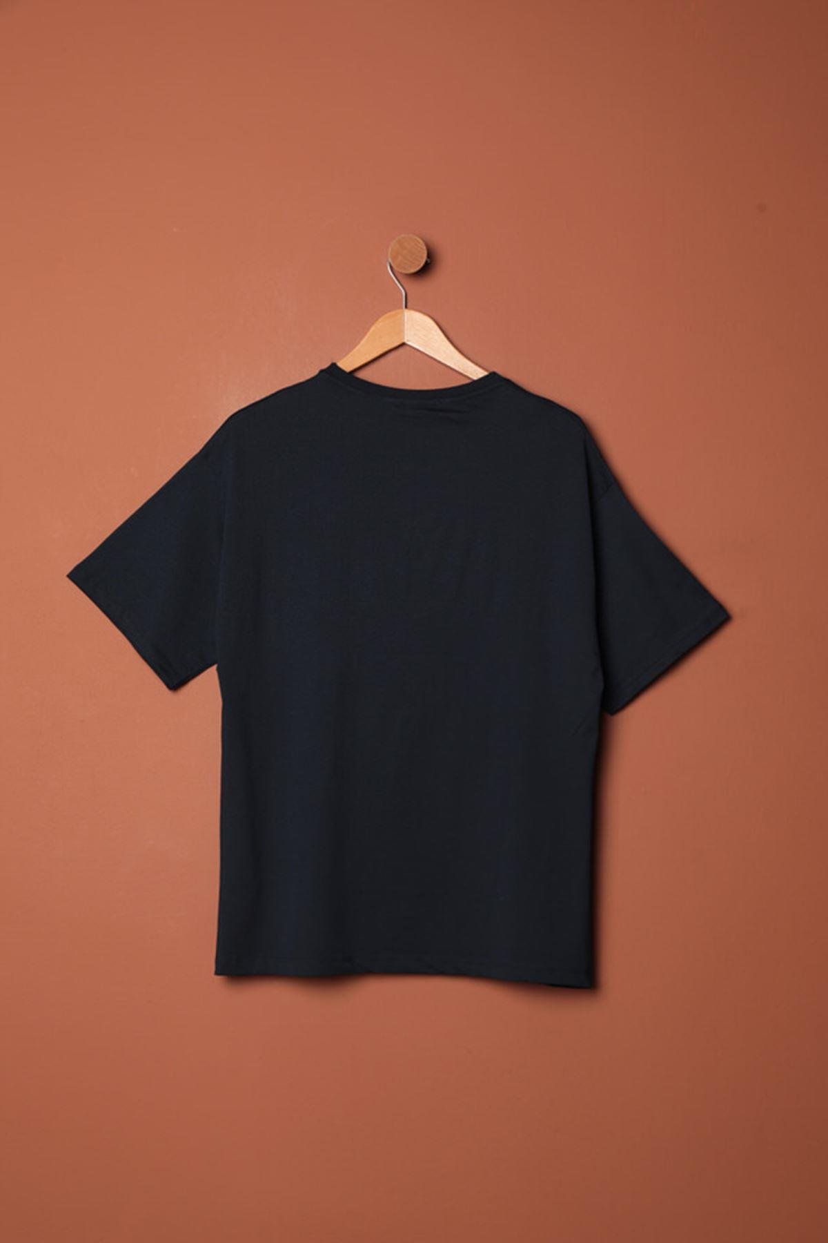 Stone Printed Women's T-Shirt-Navy Blue