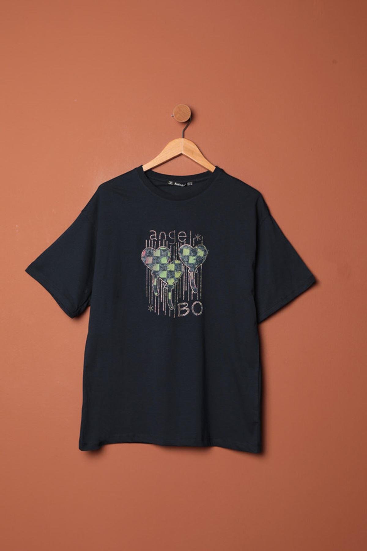 Stone Printed Women's T-Shirt-Navy Blue
