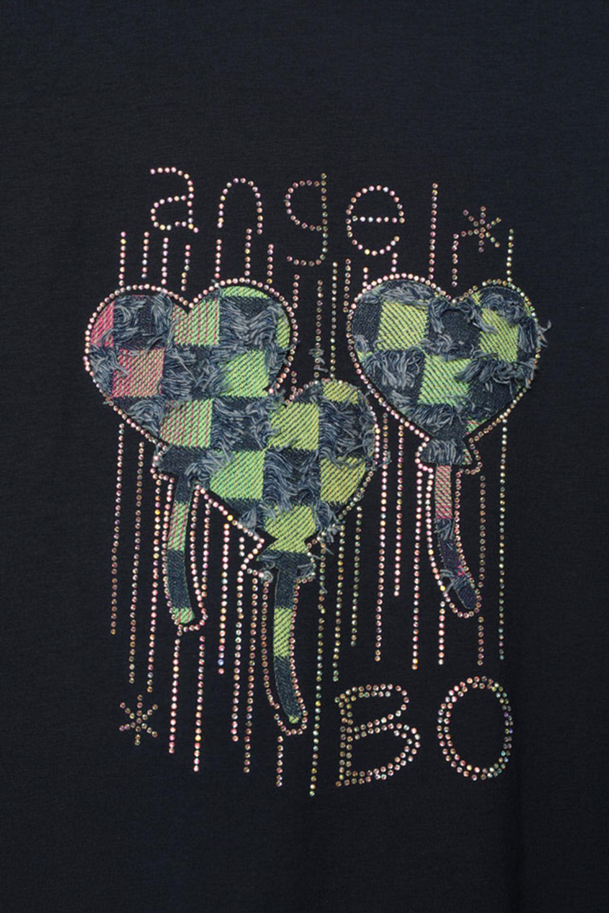 Stone Printed Women's T-Shirt-Navy Blue