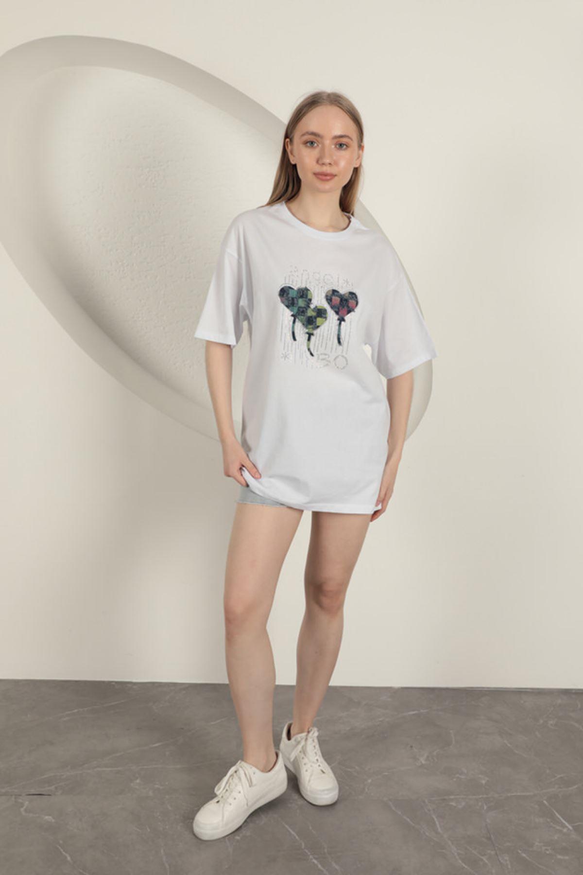 Stone Printed Women's T-Shirt-White