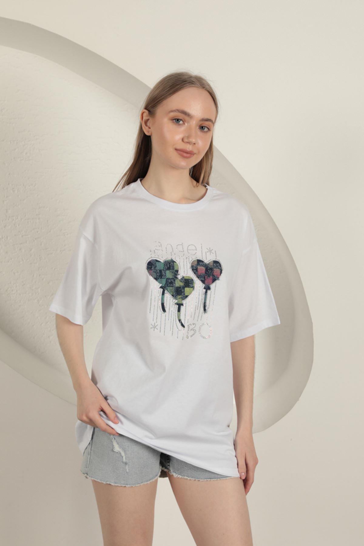 Stone Printed Women's T-Shirt-White