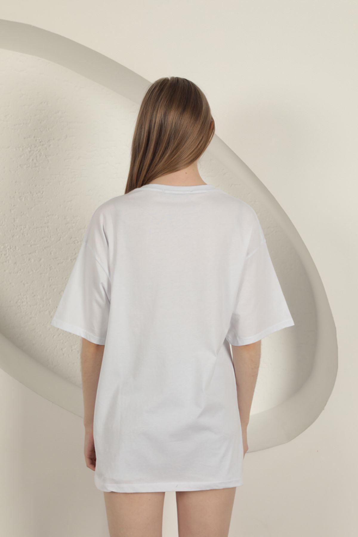 Stone Printed Women's T-Shirt-White