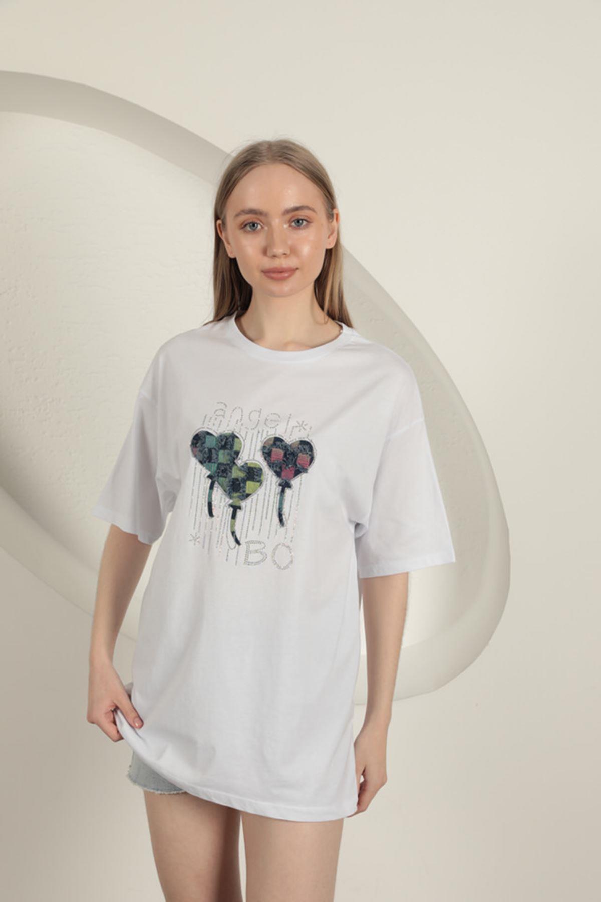 Stone Printed Women's T-Shirt-White