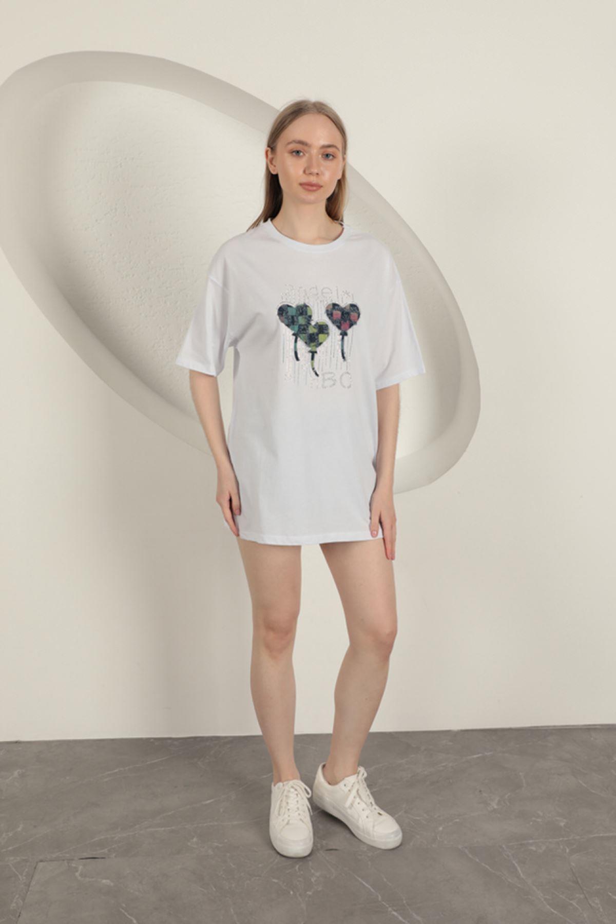 Stone Printed Women's T-Shirt-White