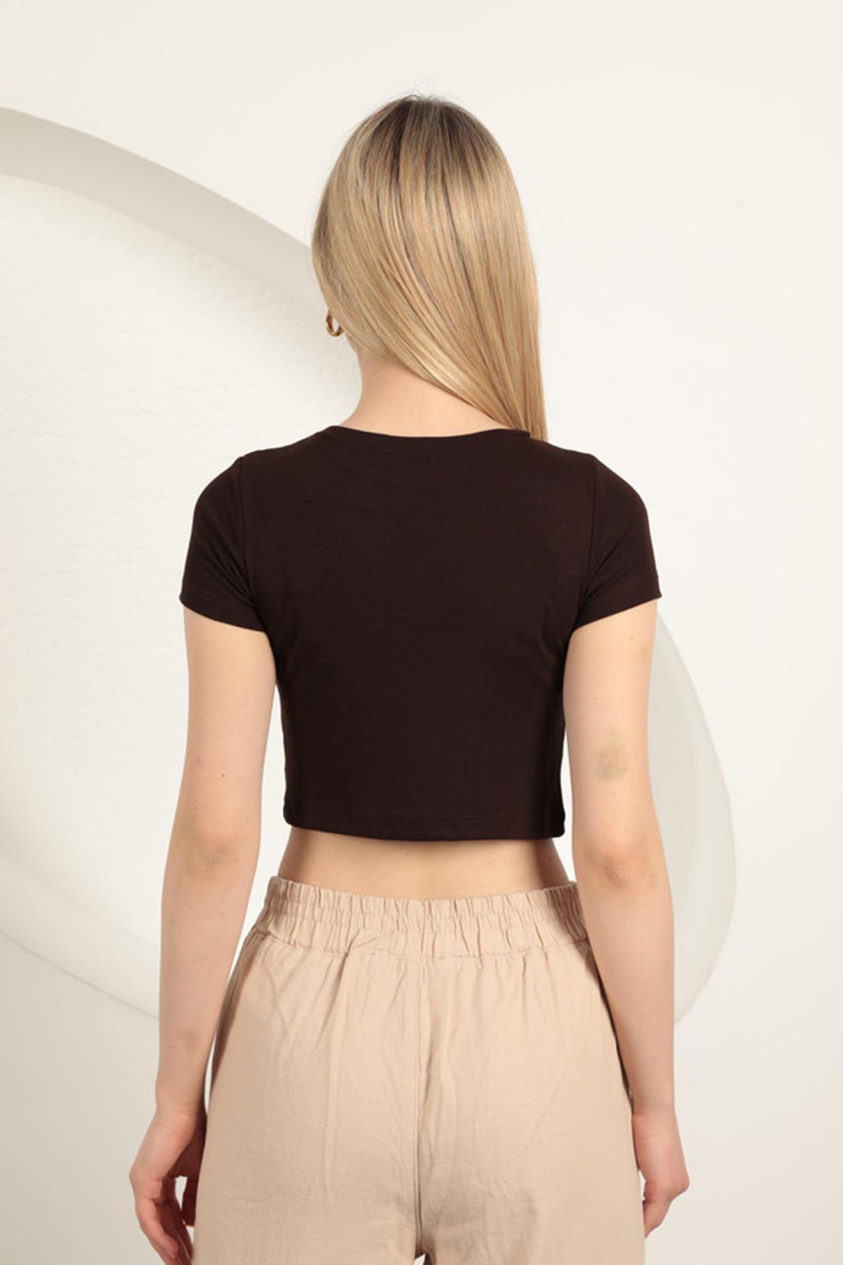 Strawberry Viscose Fabric Basic Crop-Brown