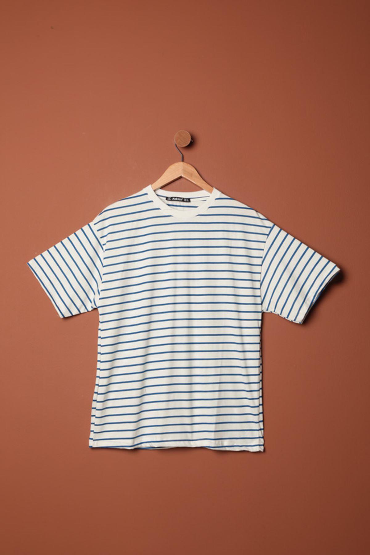 Striped Crew Neck T-Shirt-Blue