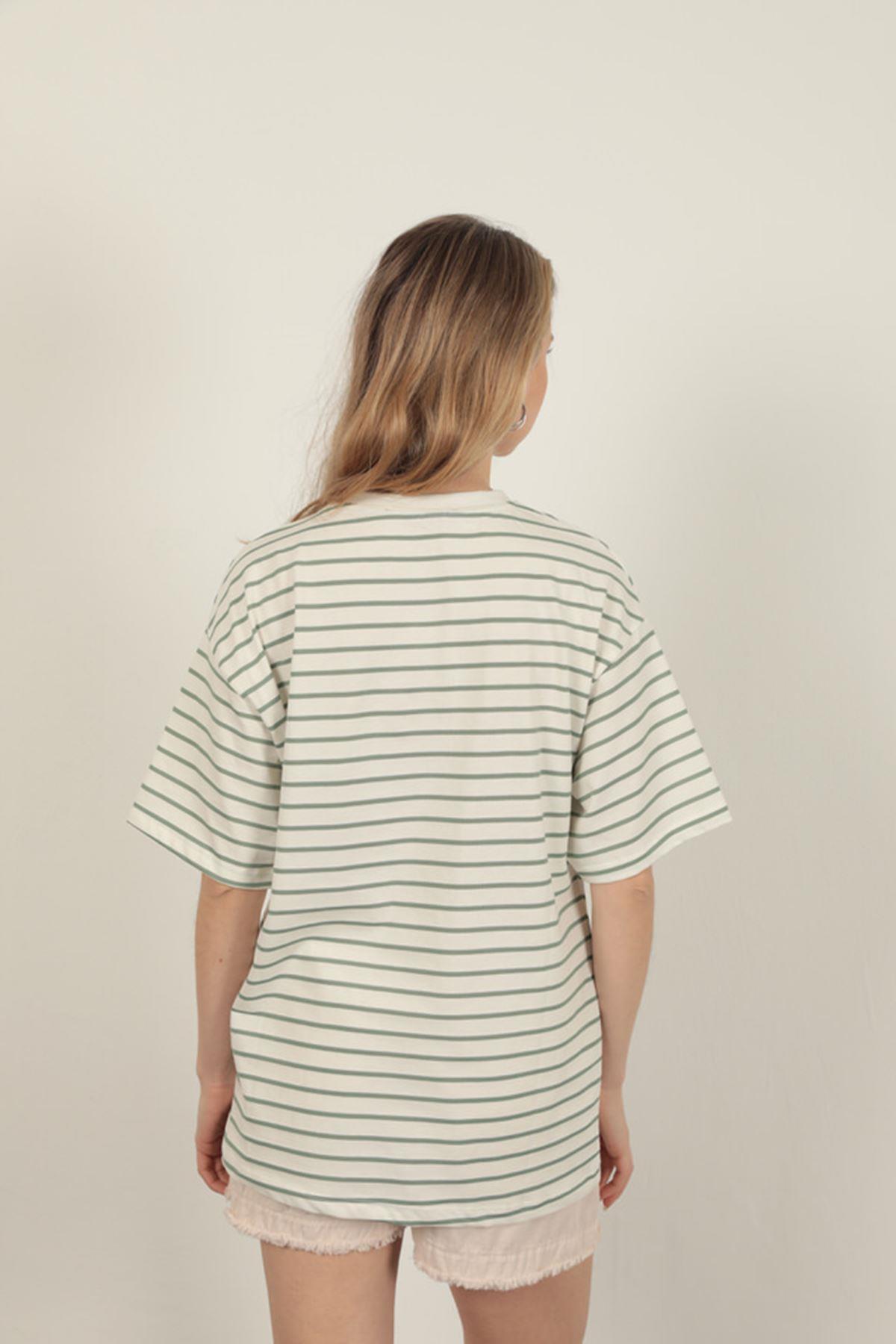 Striped Crew Neck T-Shirt-Green