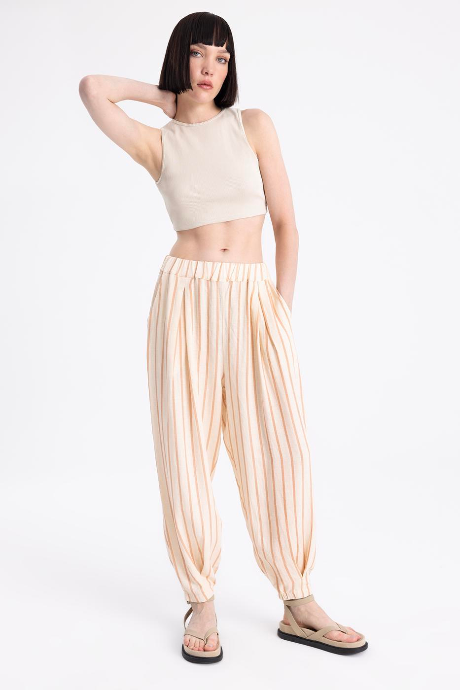 Striped Linen Carrot Pants