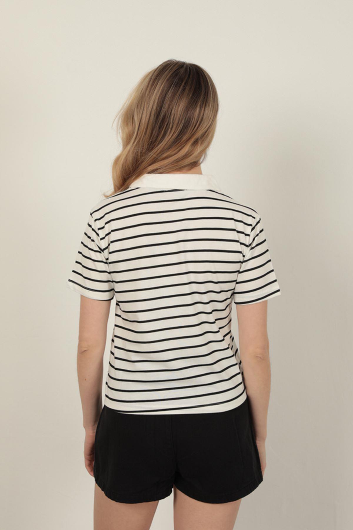 Striped Women's T-Shirt-Black