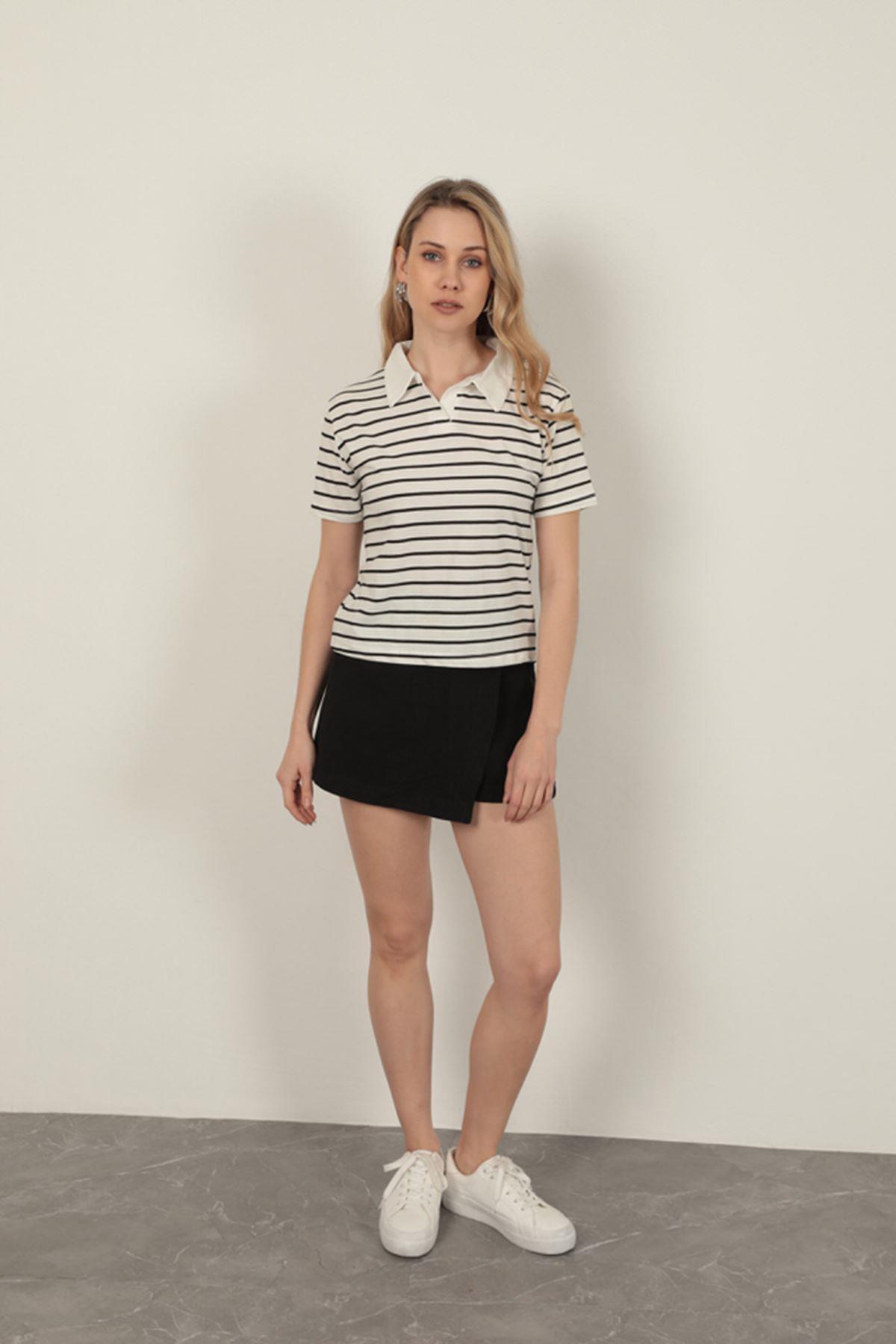 Striped Women's T-Shirt-Black
