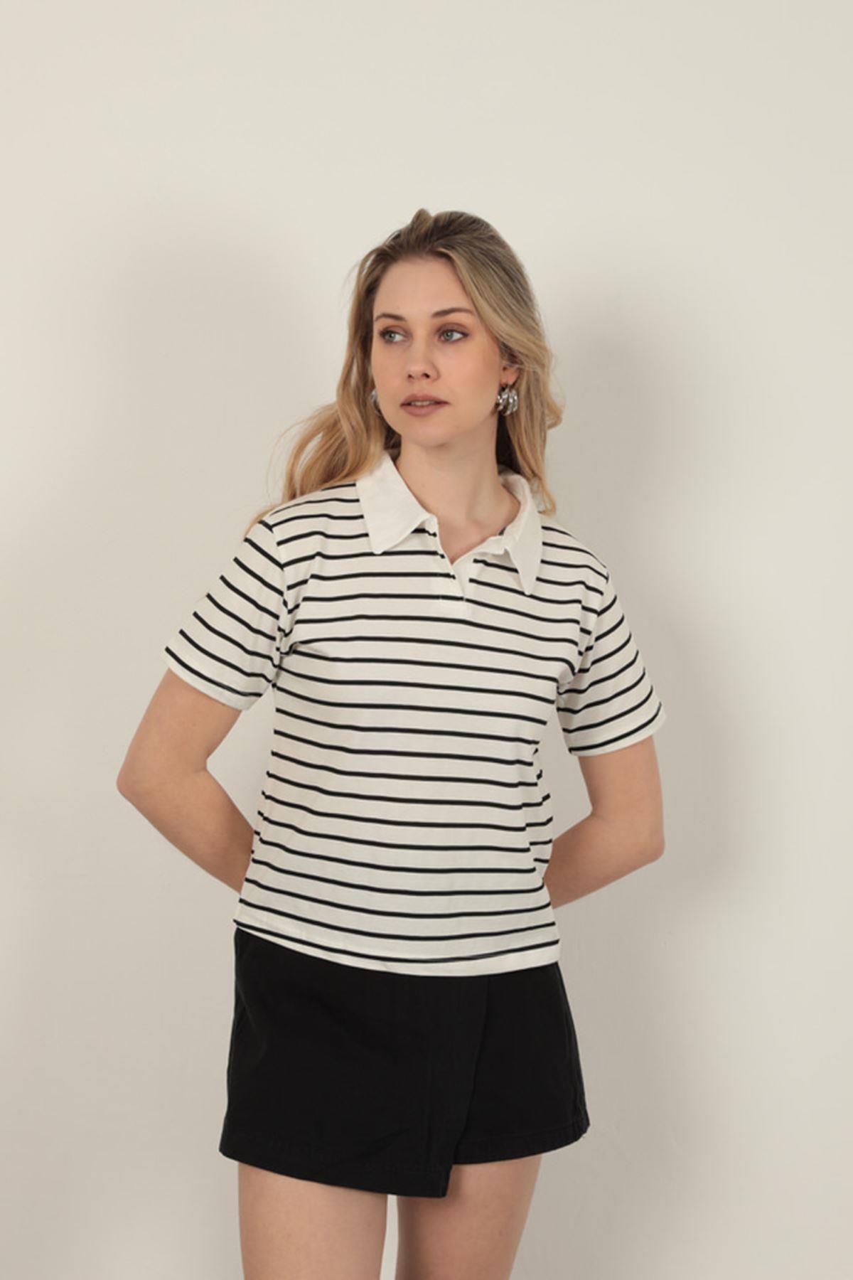 Striped Women's T-Shirt-Black