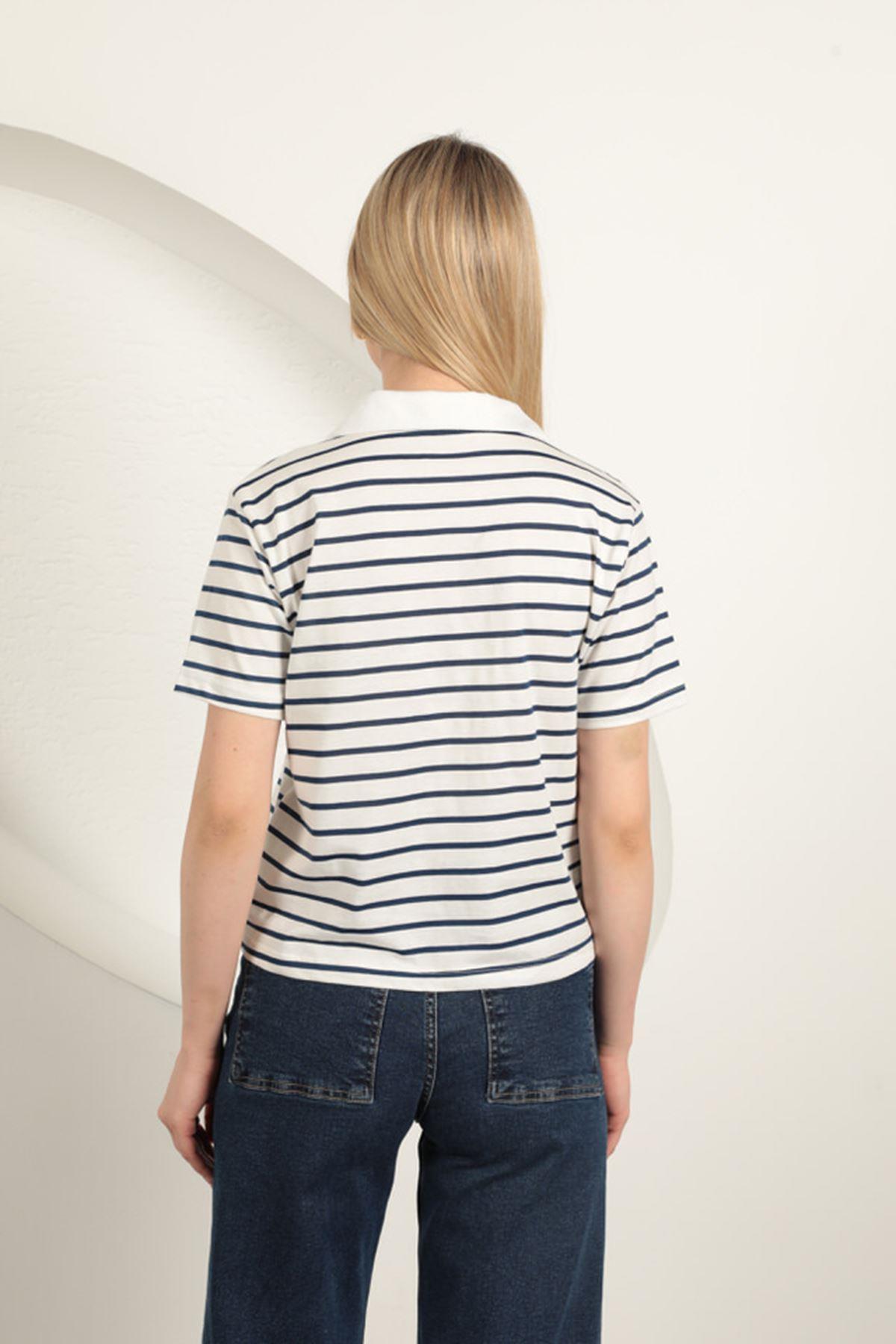 Striped Women's T-Shirt-Blue