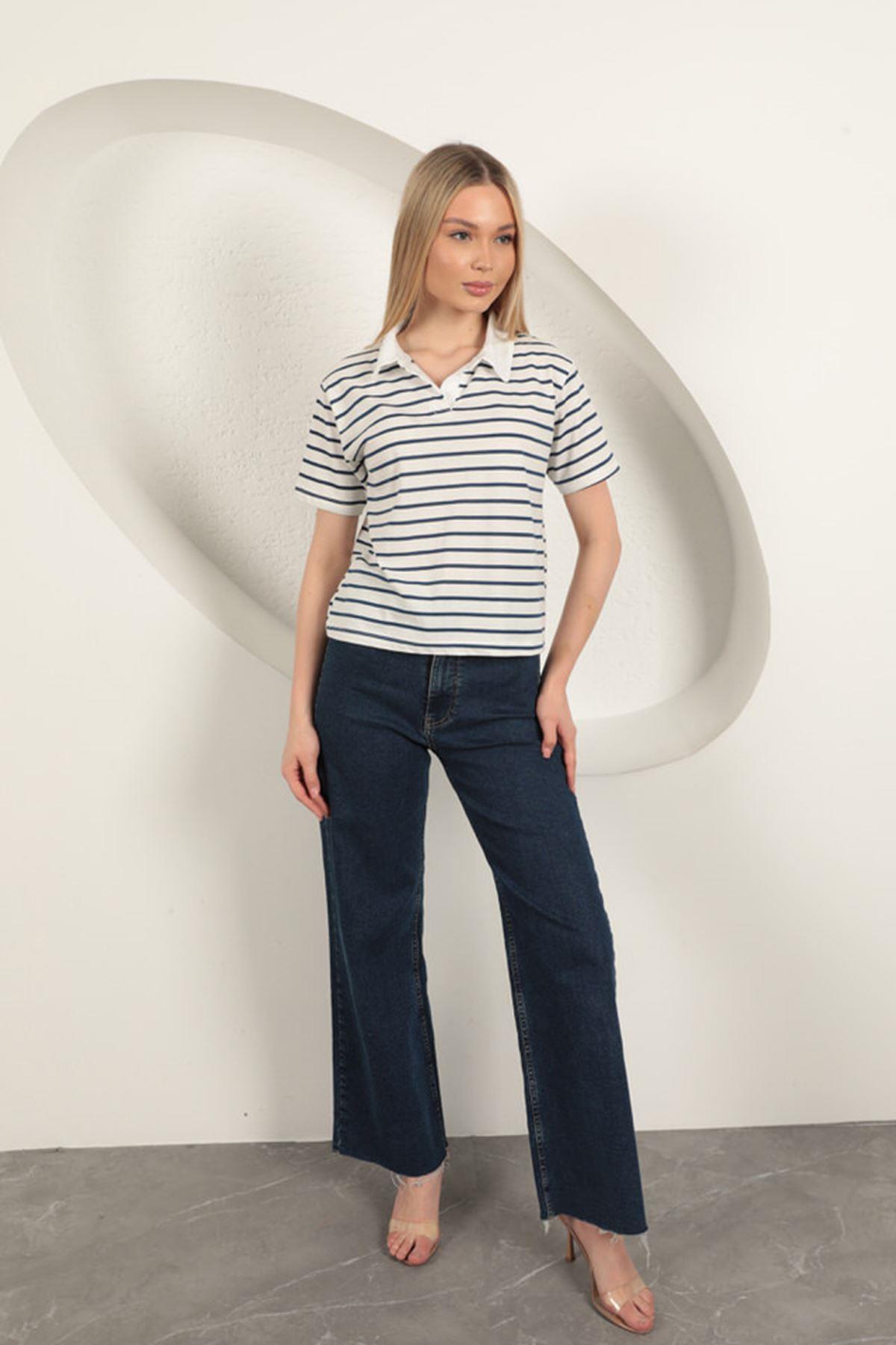 Striped Women's T-Shirt-Blue