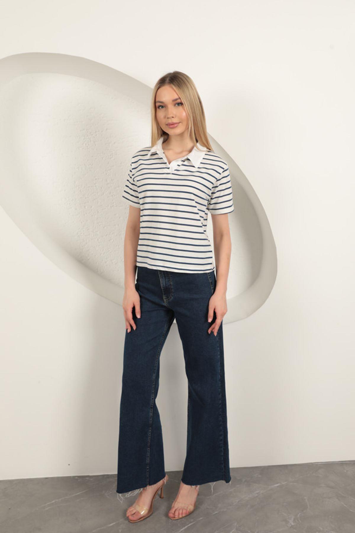 Striped Women's T-Shirt-Blue