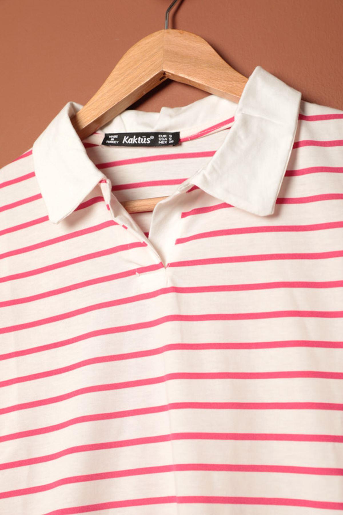 Striped Women's T-Shirt-Fuchsia