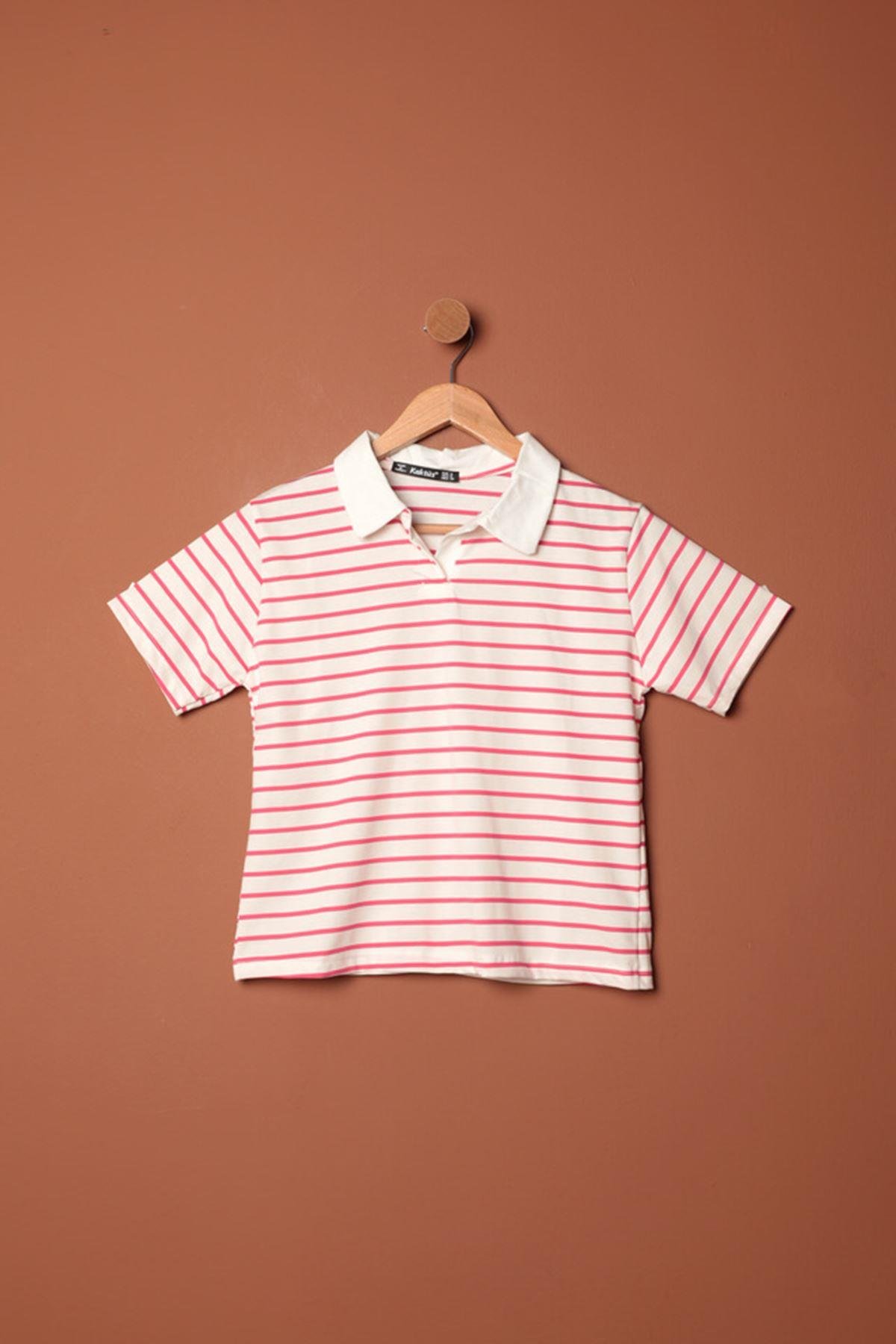 Striped Women's T-Shirt-Fuchsia