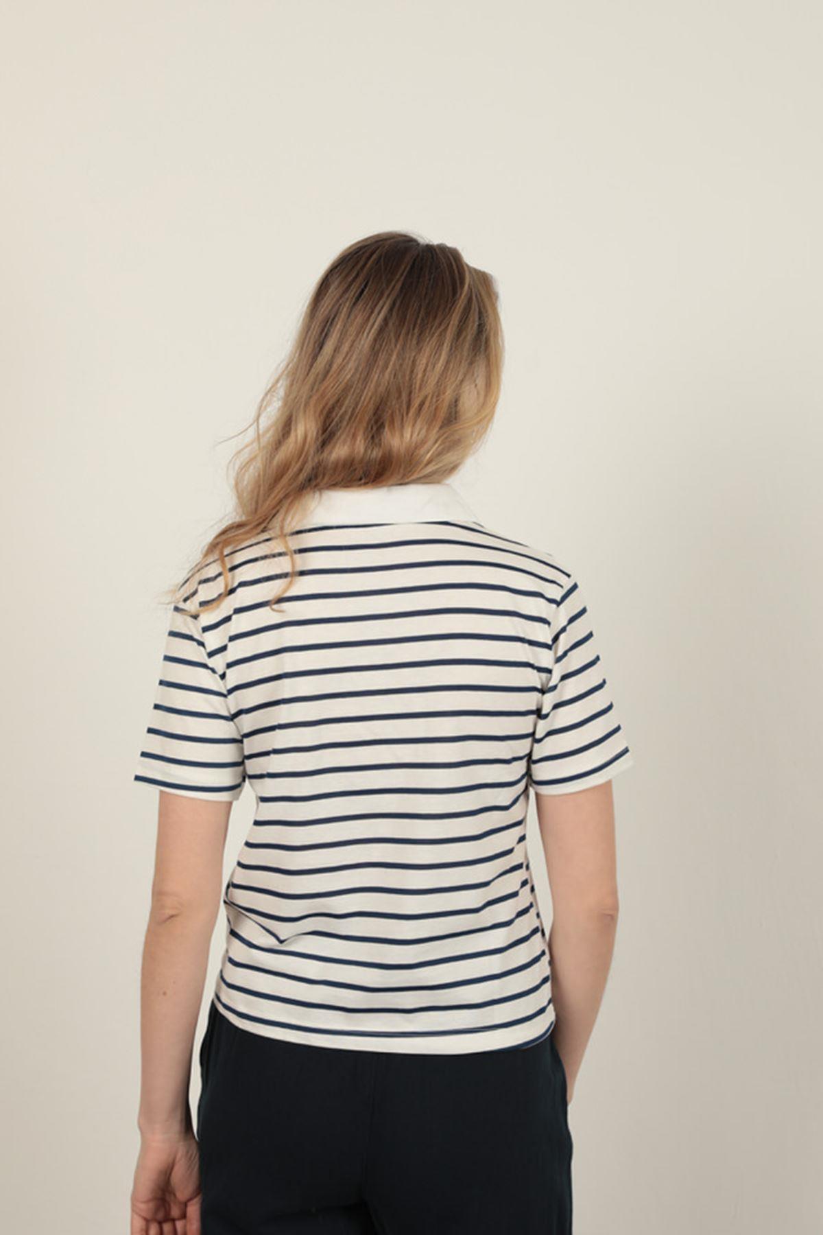 Striped Women's T-Shirt-Navy Blue