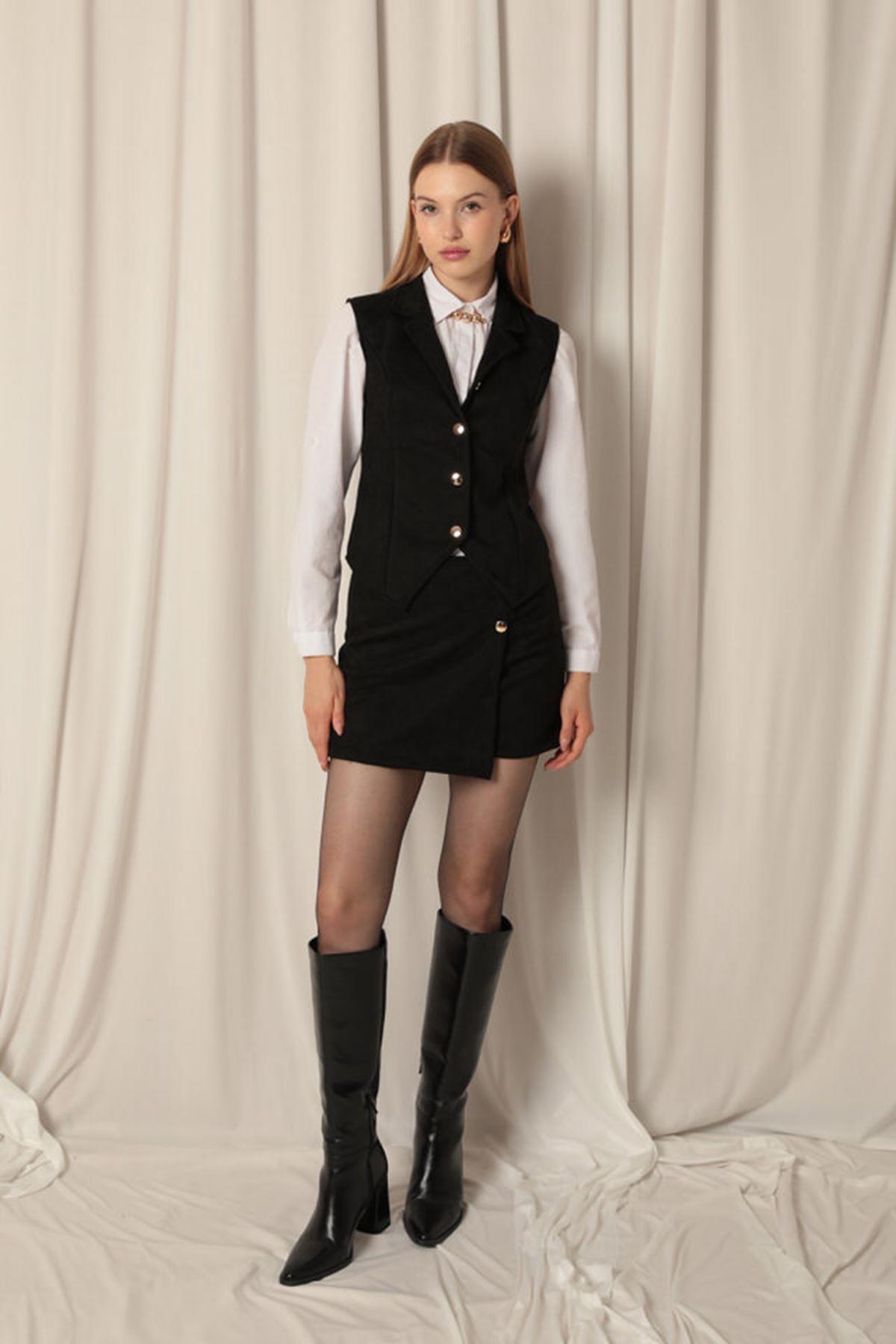 Suede Fabric Women's Black Vest