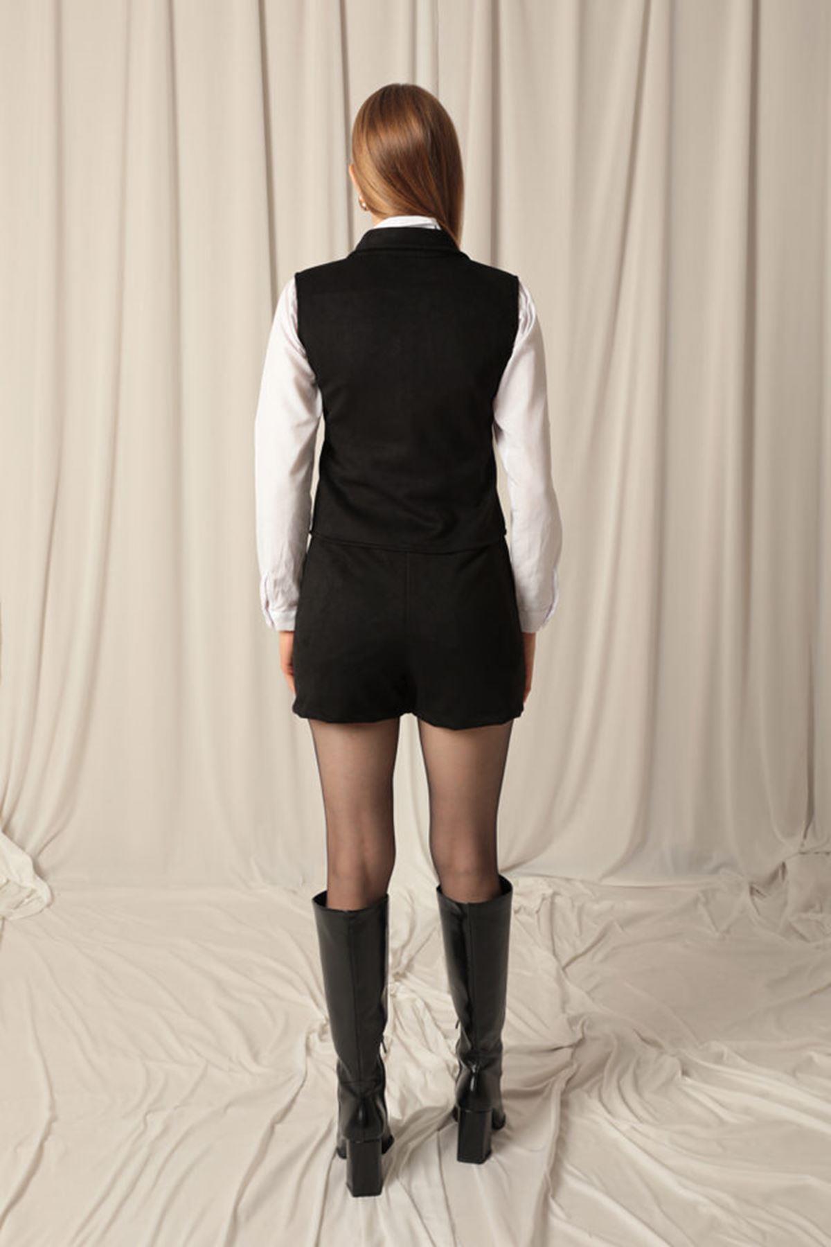 Suede Fabric Women's Black Vest