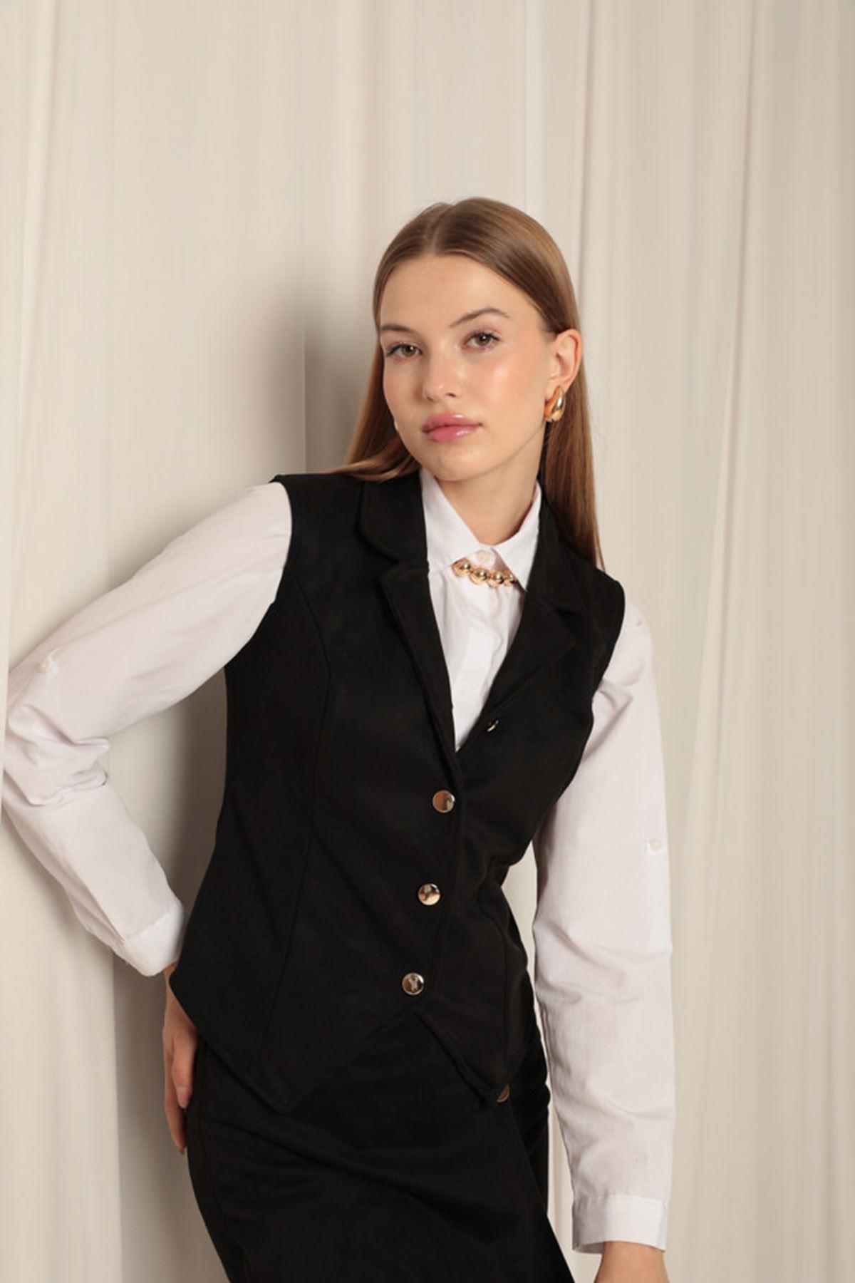 Suede Fabric Women's Black Vest