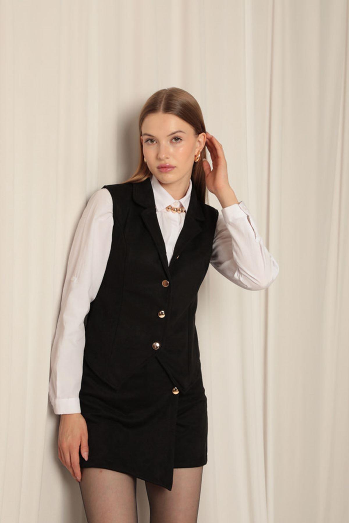 Suede Fabric Women's Black Vest