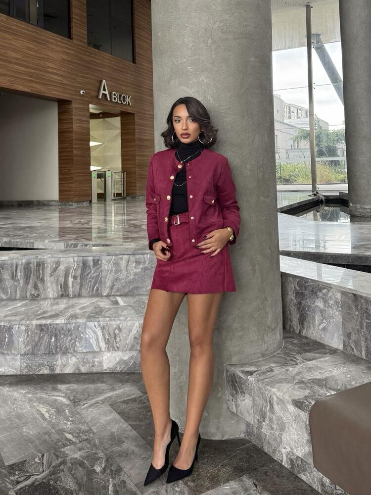 Suet Cepli Toptan Ceket - Bordo | TOPSHOW