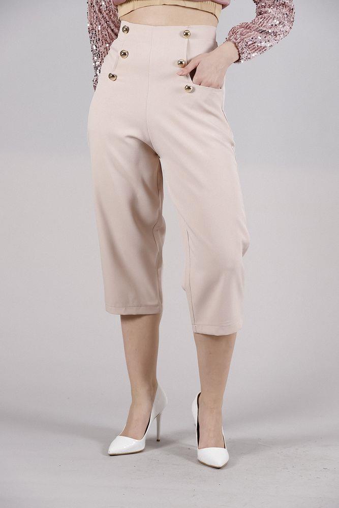 Süs Düğmeli L Cepli Salaş Toptan Pantolon - Pudra | TOPSHOW