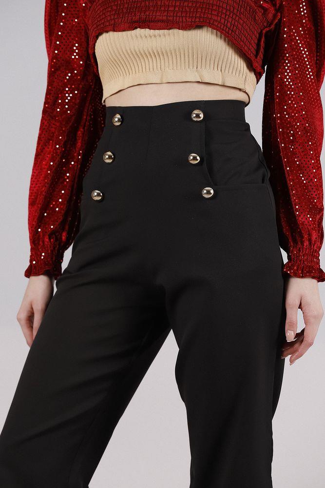 Süs Düğmeli L Cepli Salaş Toptan Pantolon - Siyah | TOPSHOW